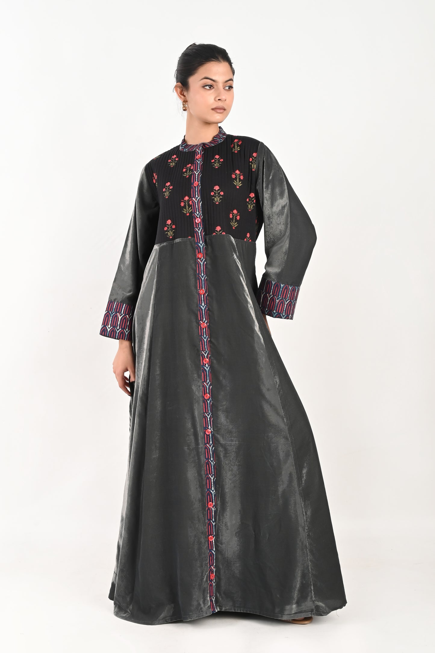 KASHVI VELVET AND QUILTED COTTON KAFTAN-DELIVERY IN 7 TO 10 DAYS
