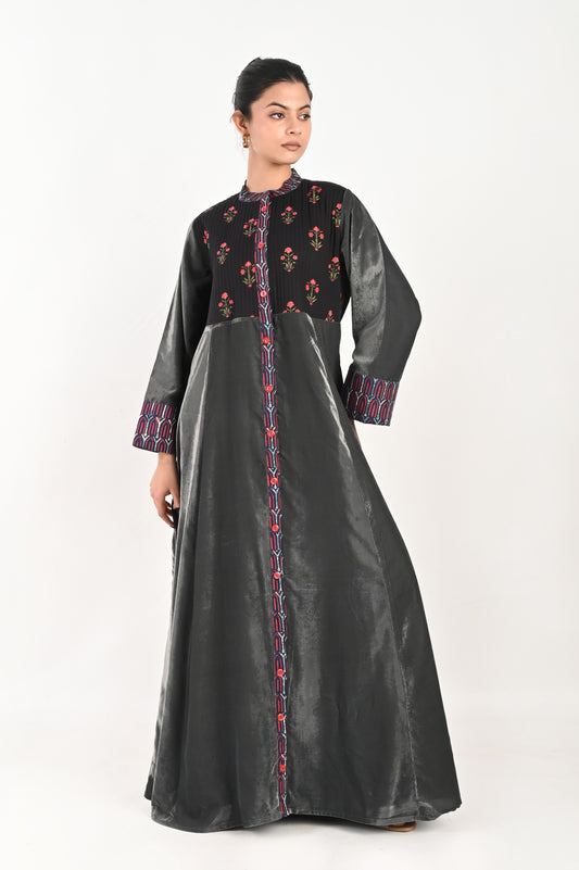 KASHVI VELVET AND QUILTED COTTON KAFTAN-DELIVERY IN 7 TO 10 DAYS