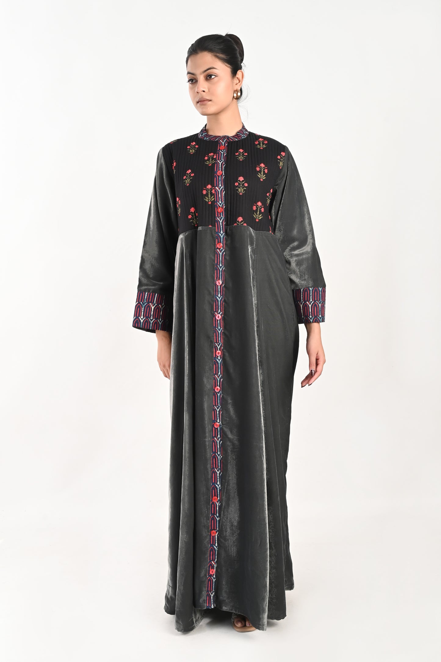 KASHVI VELVET AND QUILTED COTTON KAFTAN-DELIVERY IN 7 TO 10 DAYS