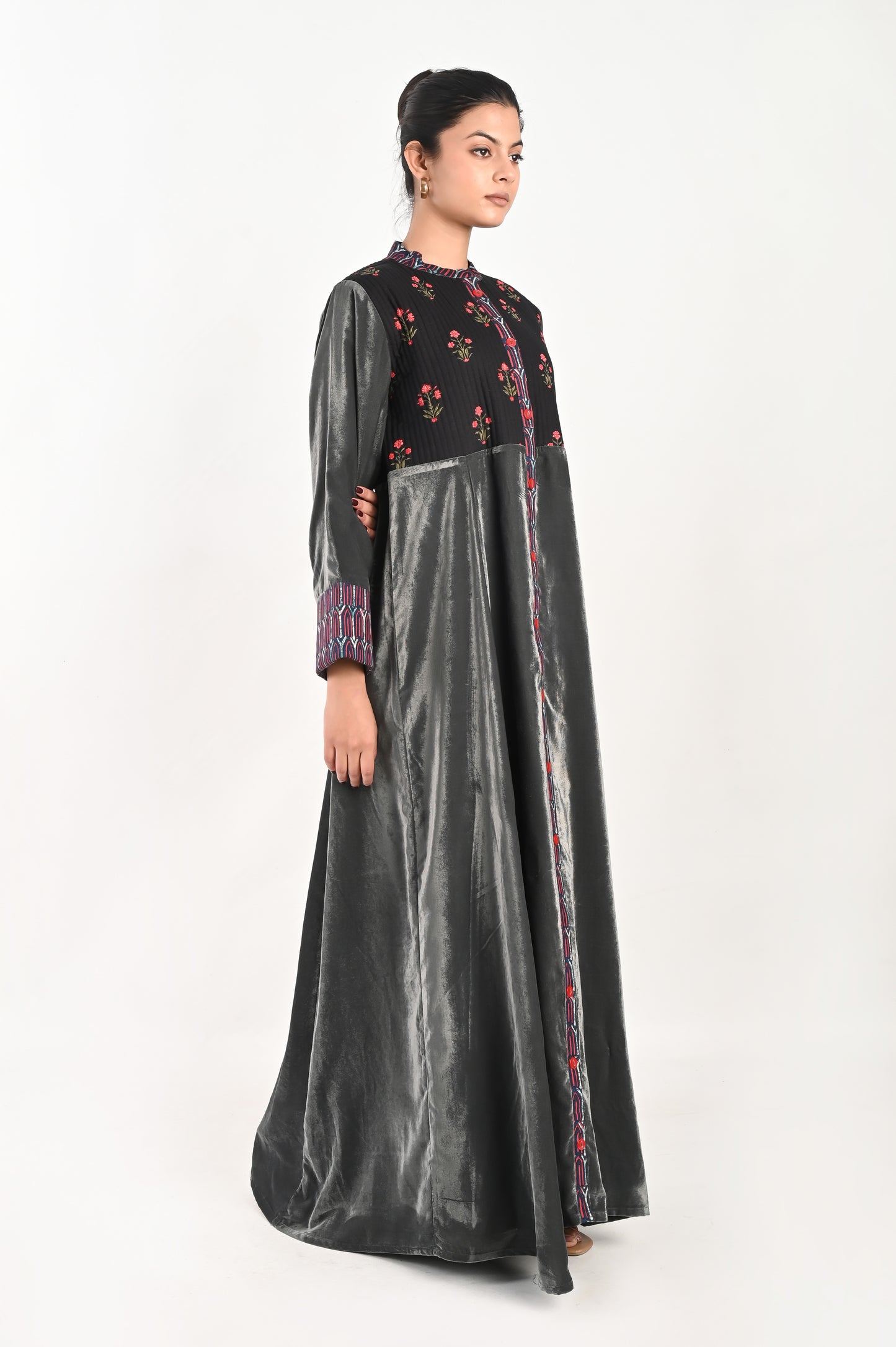 KASHVI VELVET AND QUILTED COTTON KAFTAN-DELIVERY IN 7 TO 10 DAYS