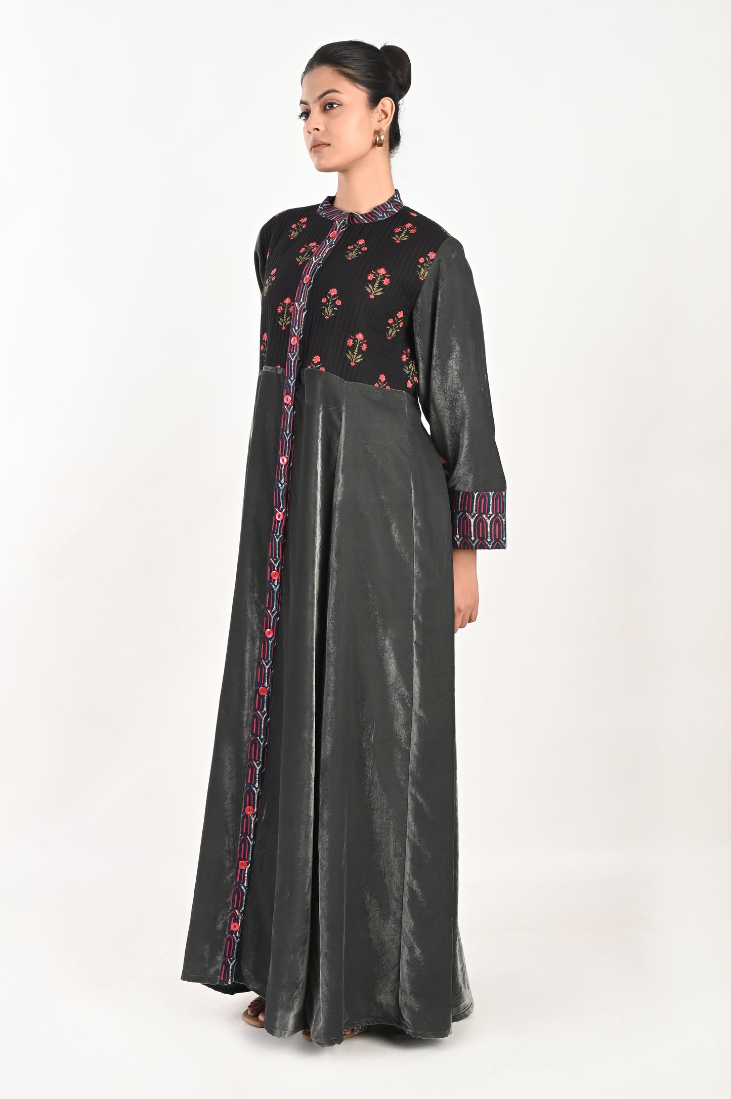 KASHVI VELVET AND QUILTED COTTON KAFTAN-DELIVERY IN 7 TO 10 DAYS