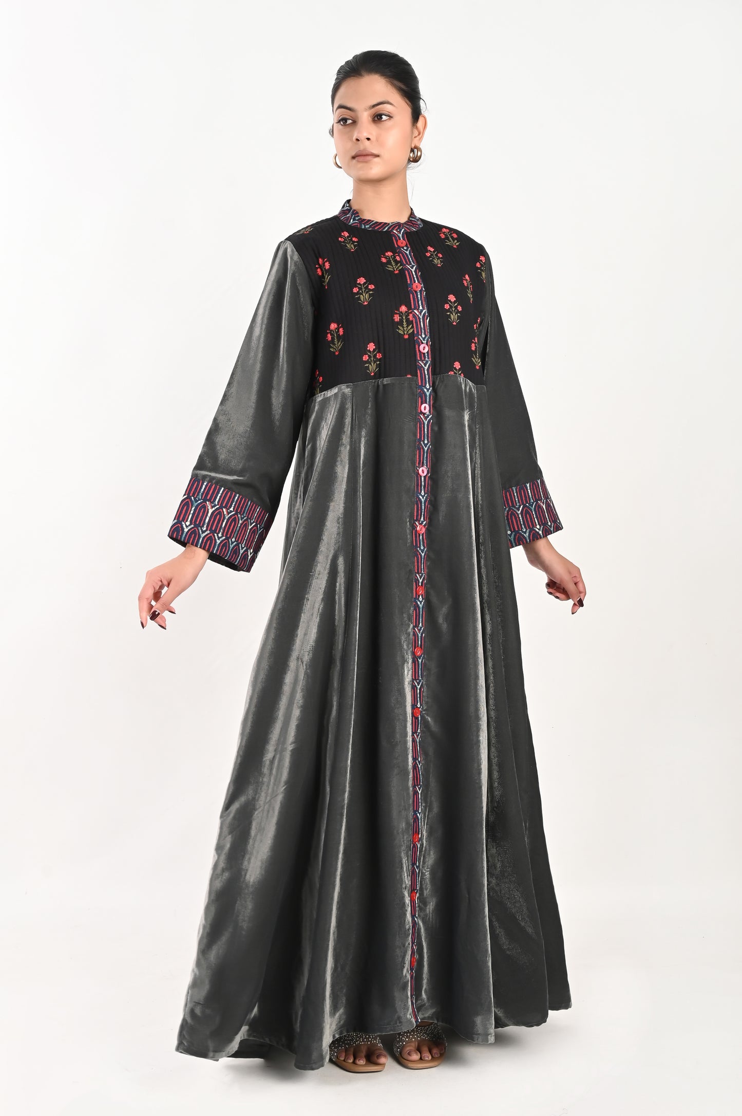 KASHVI VELVET AND QUILTED COTTON KAFTAN-DELIVERY IN 7 TO 10 DAYS