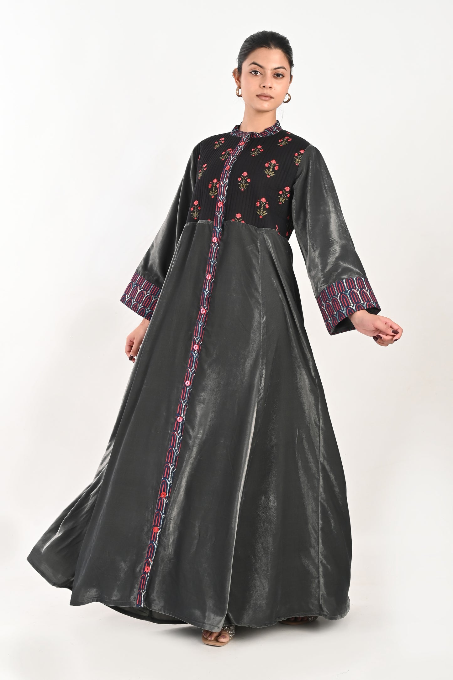 KASHVI VELVET AND QUILTED COTTON KAFTAN-DELIVERY IN 7 TO 10 DAYS
