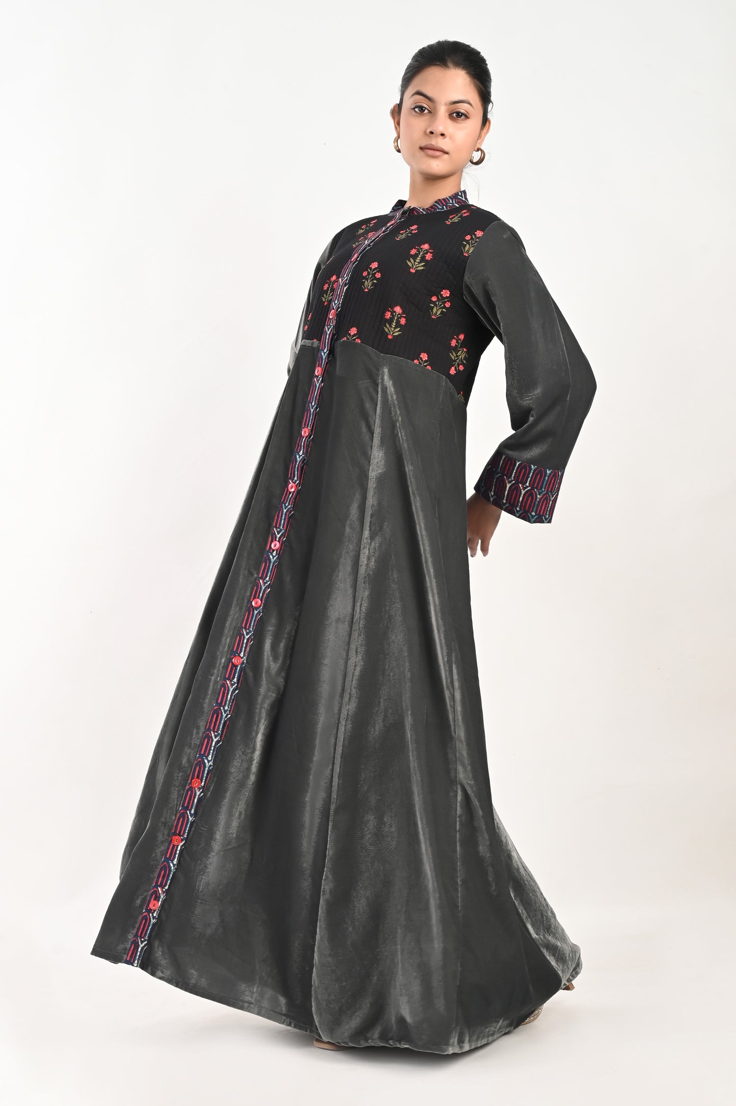 KASHVI VELVET AND QUILTED COTTON KAFTAN-DELIVERY IN 7 TO 10 DAYS