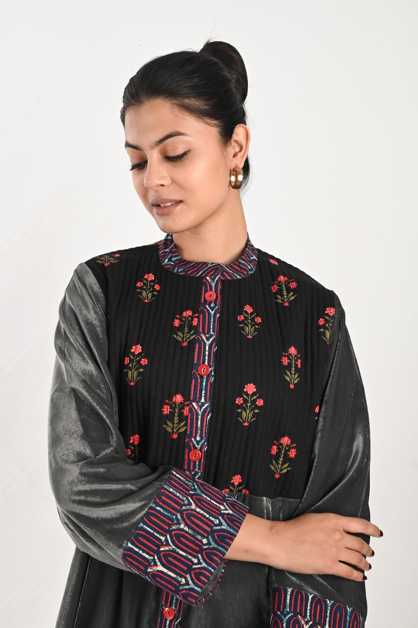 KASHVI VELVET AND QUILTED COTTON KAFTAN-DELIVERY IN 7 TO 10 DAYS