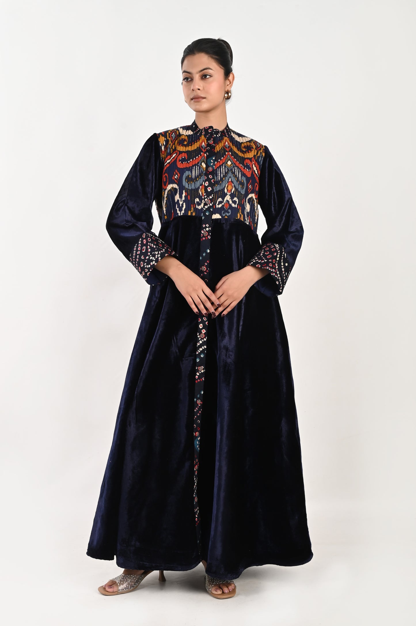 MAGHA VELVET AND QUILTED COTTON KAFTAN-DELIVERY IN 7 TO 10 DAYS