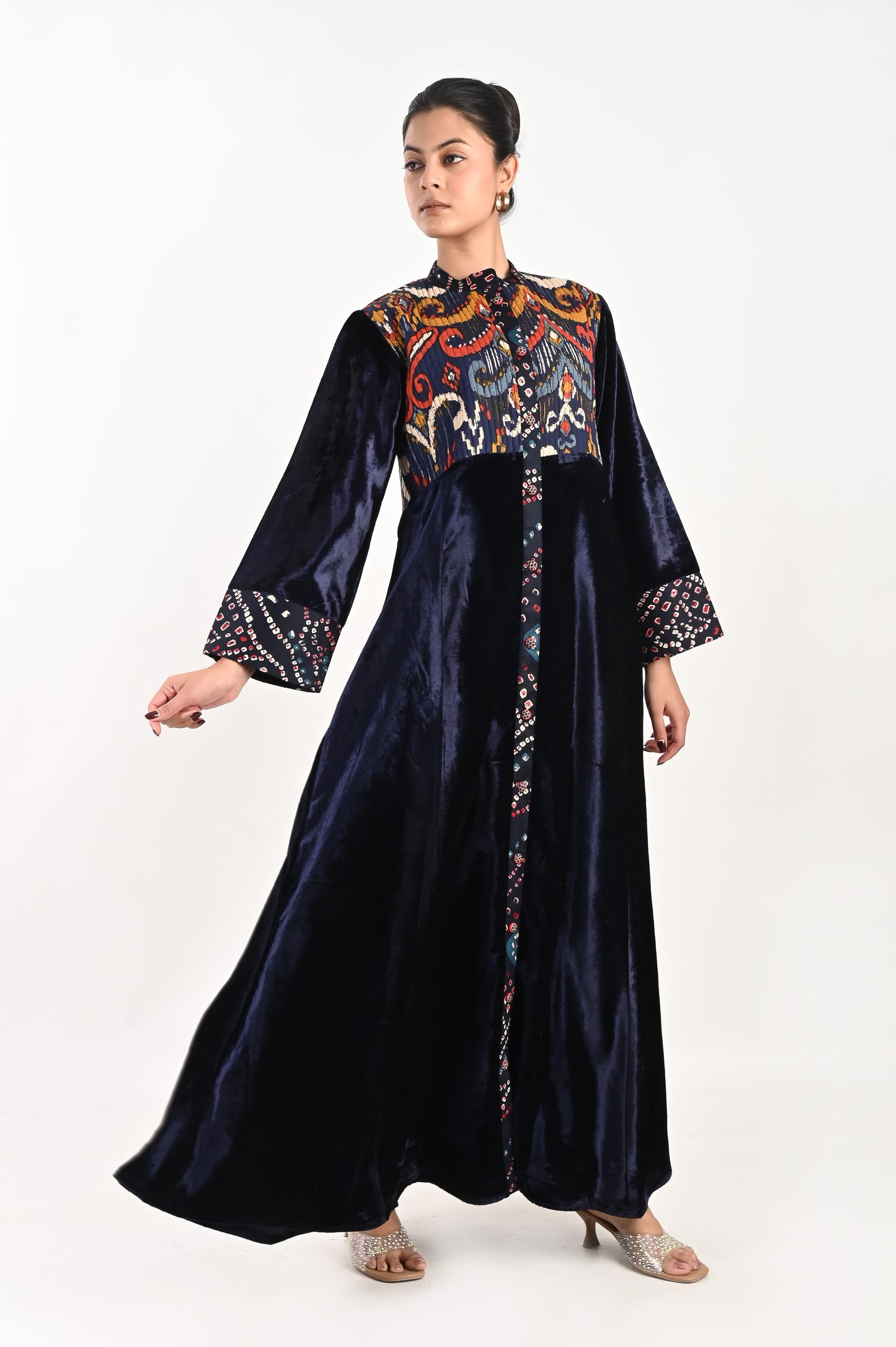 MAGHA VELVET AND QUILTED COTTON KAFTAN-DELIVERY IN 7 TO 10 DAYS