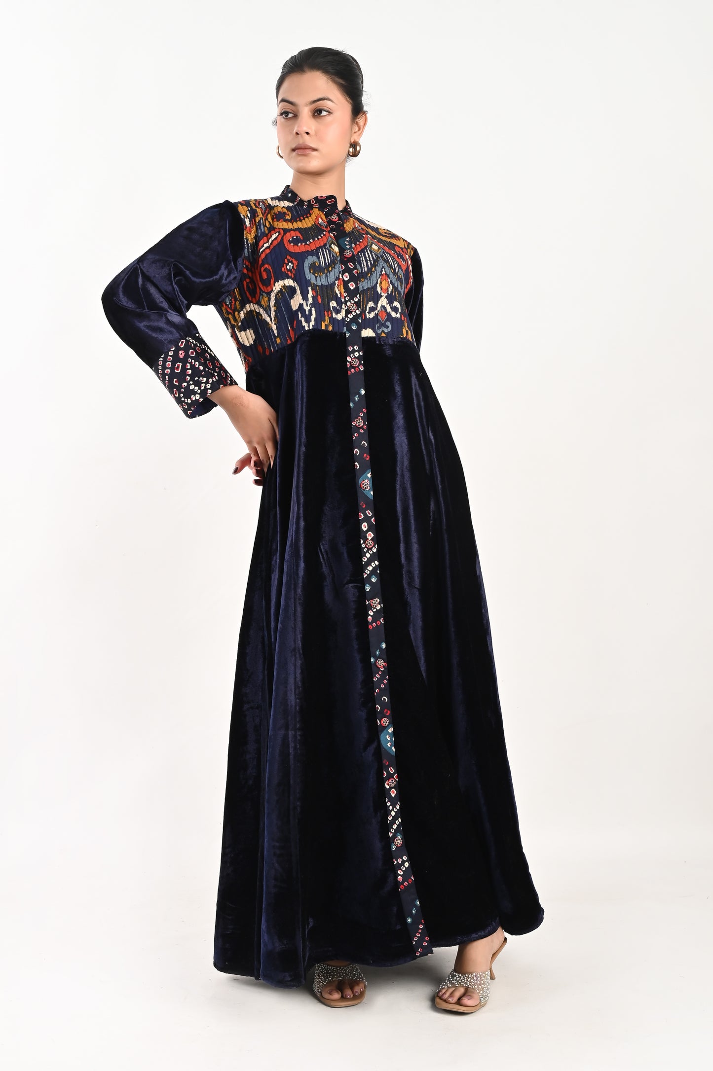 MAGHA VELVET AND QUILTED COTTON KAFTAN-DELIVERY IN 7 TO 10 DAYS