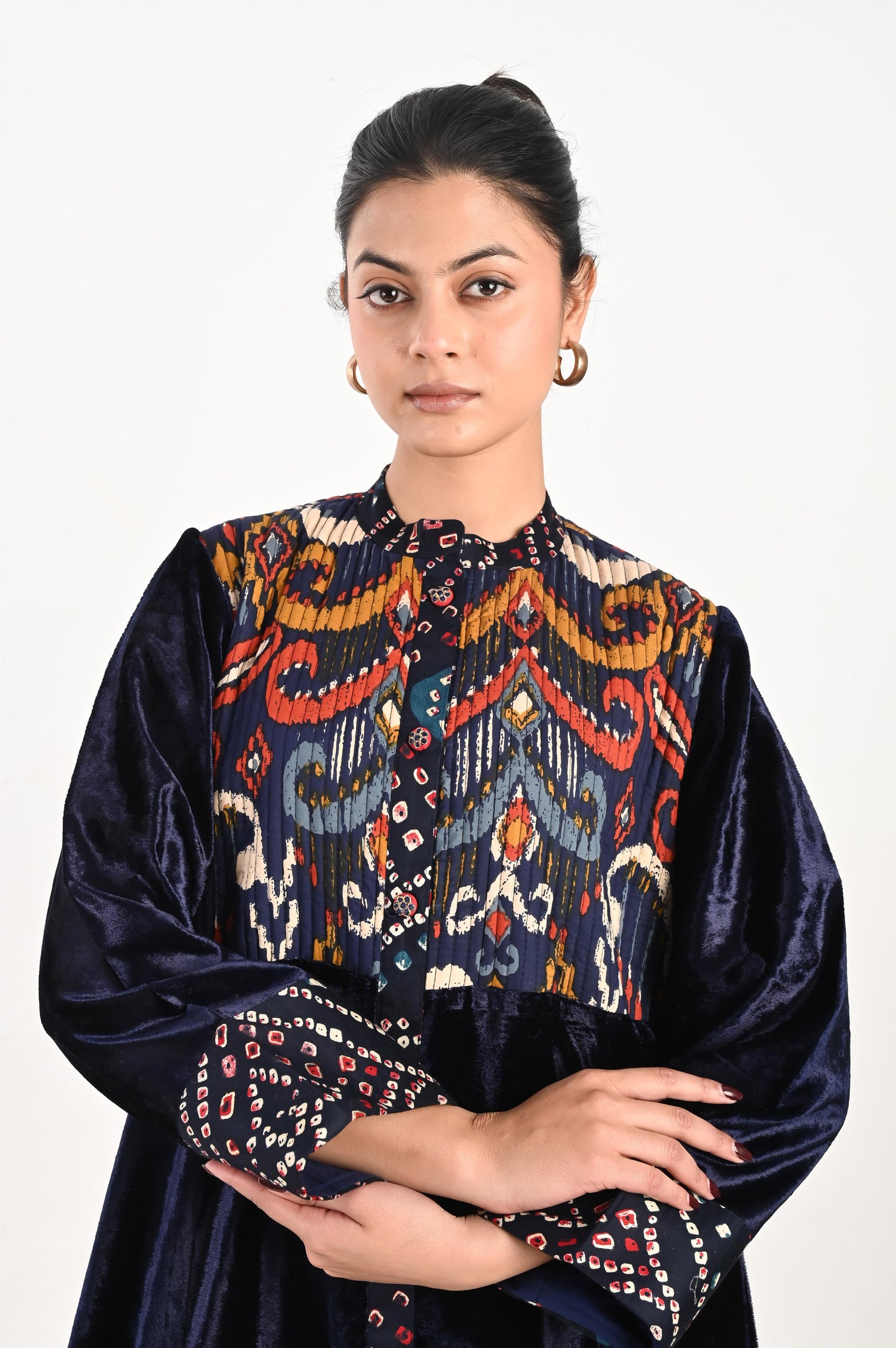 MAGHA VELVET AND QUILTED COTTON KAFTAN-DELIVERY IN 7 TO 10 DAYS