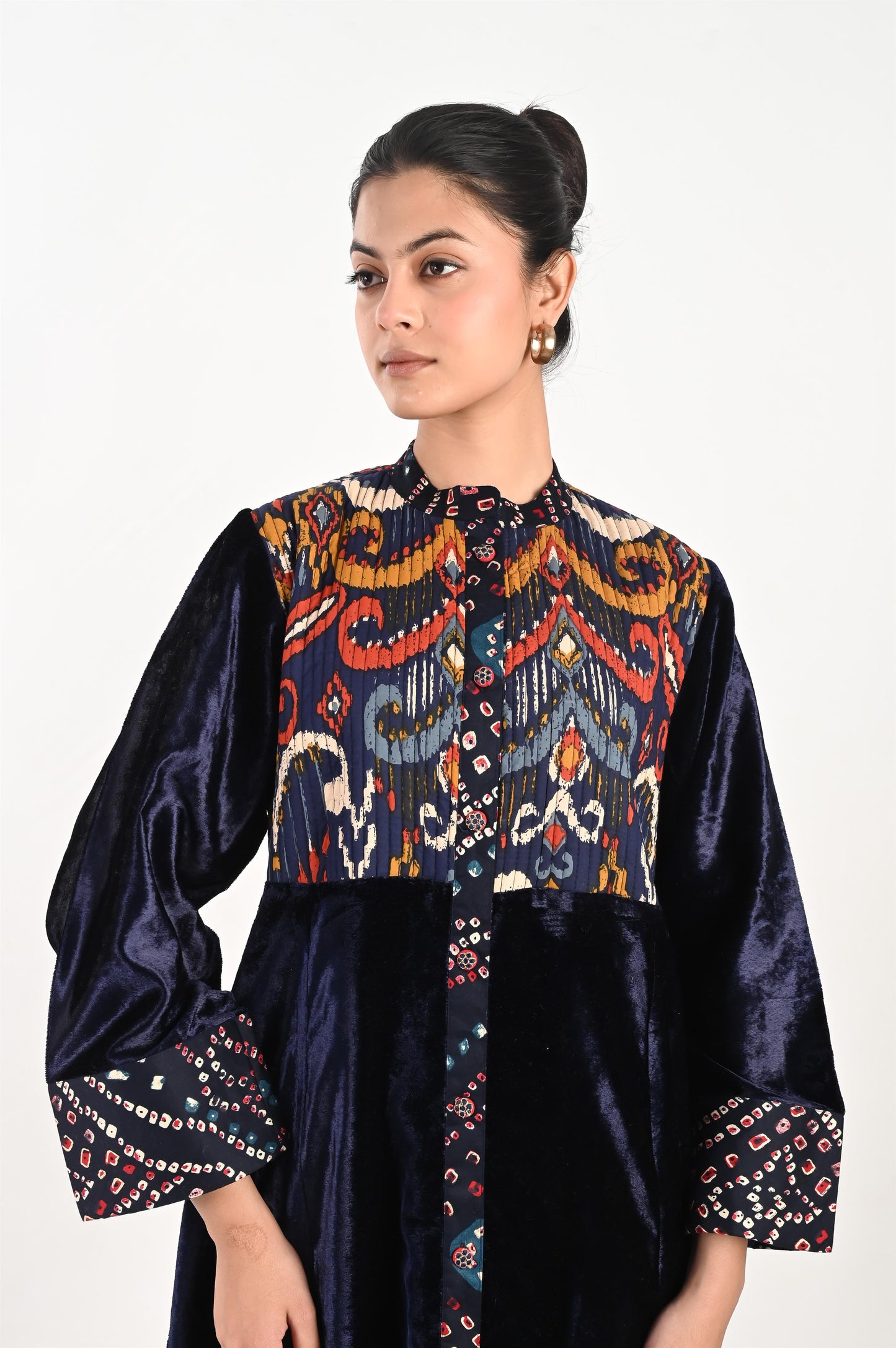 MAGHA VELVET AND QUILTED COTTON KAFTAN-DELIVERY IN 7 TO 10 DAYS