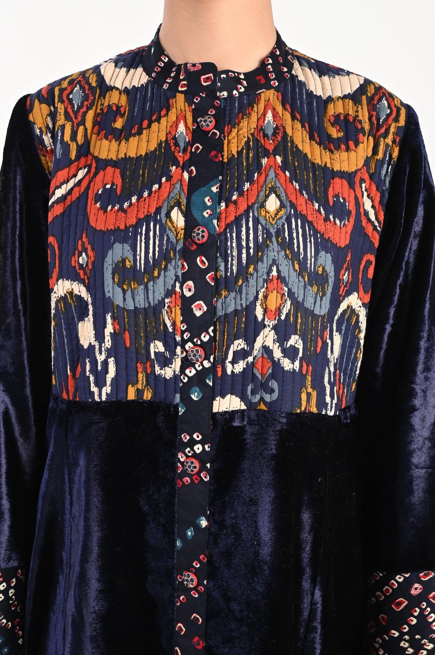 MAGHA VELVET AND QUILTED COTTON KAFTAN-DELIVERY IN 7 TO 10 DAYS