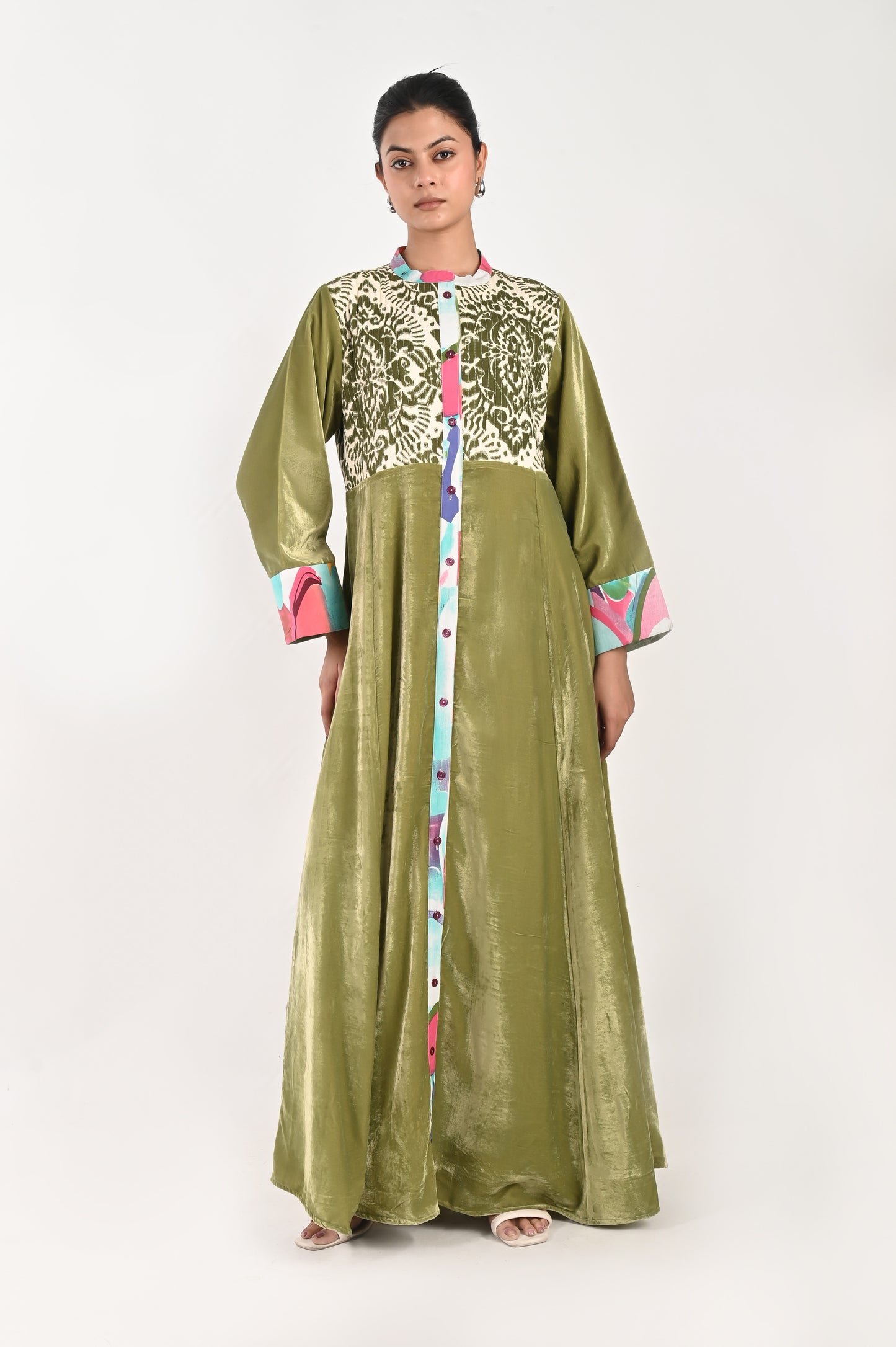 ANYA VELVET AND QUILTED COTTON KAFTAN-DELIVERY IN 7 TO 10 DAYS