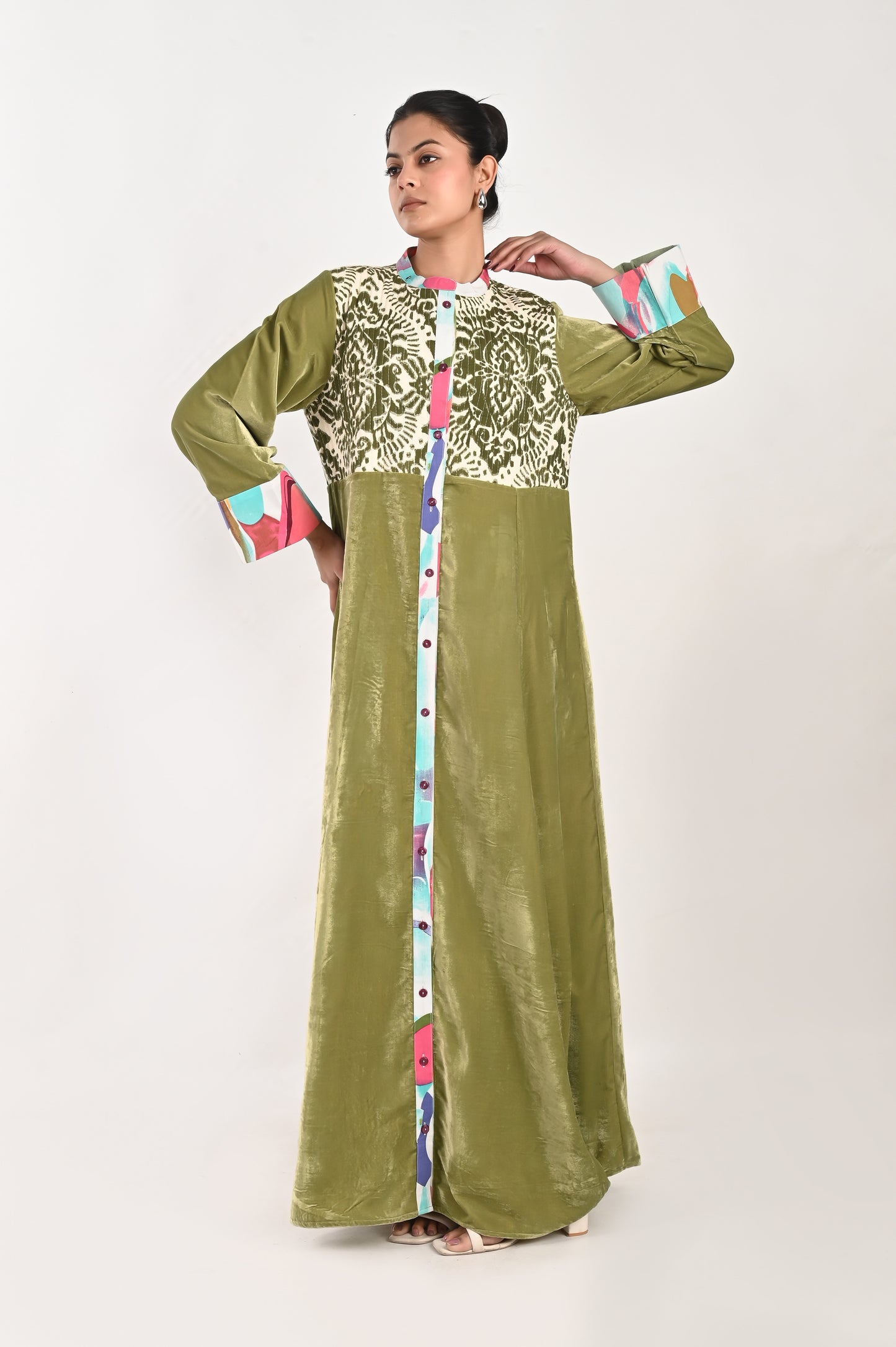 ANYA VELVET AND QUILTED COTTON KAFTAN-DELIVERY IN 7 TO 10 DAYS