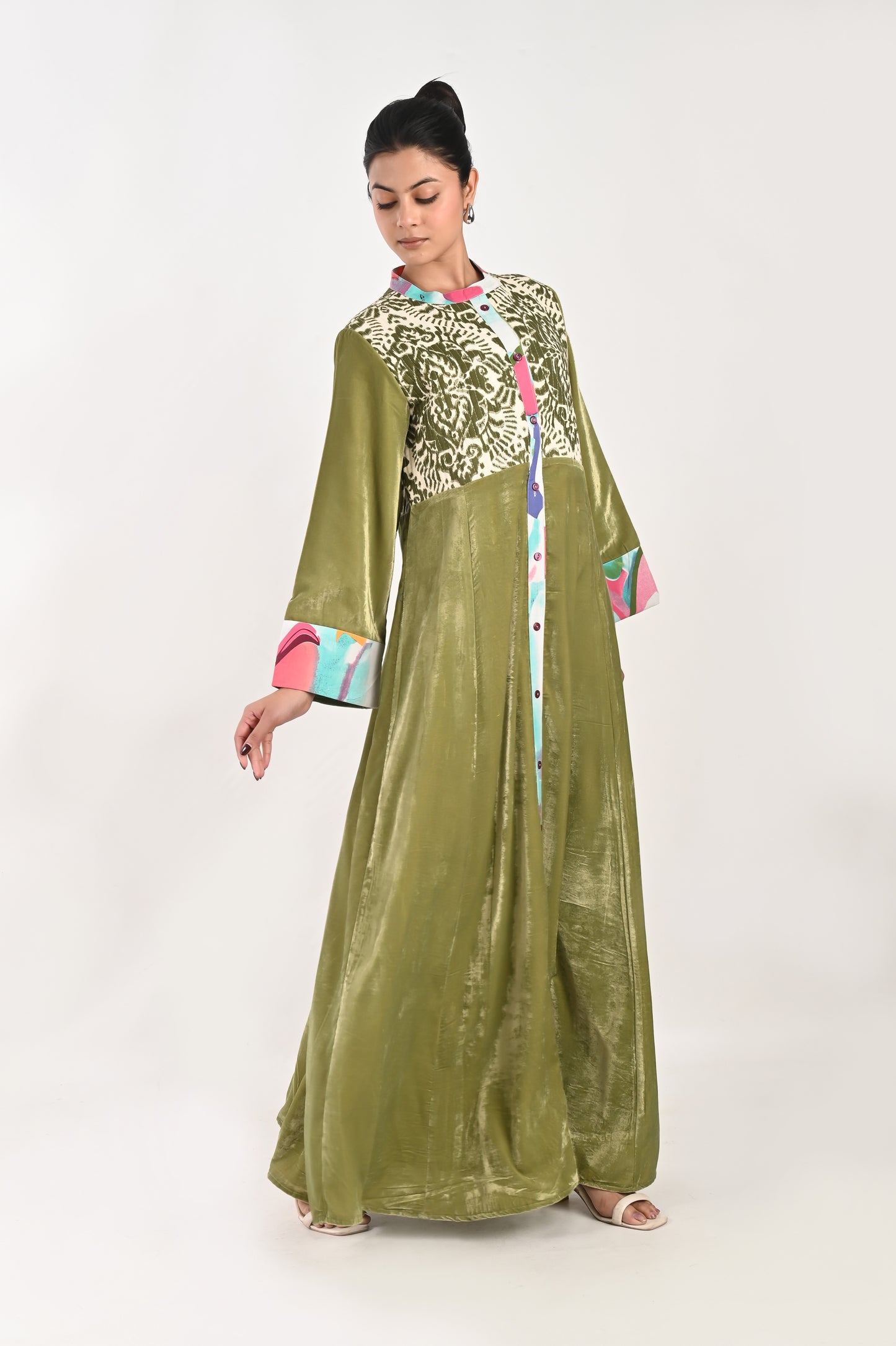 ANYA VELVET AND QUILTED COTTON KAFTAN-DELIVERY IN 7 TO 10 DAYS