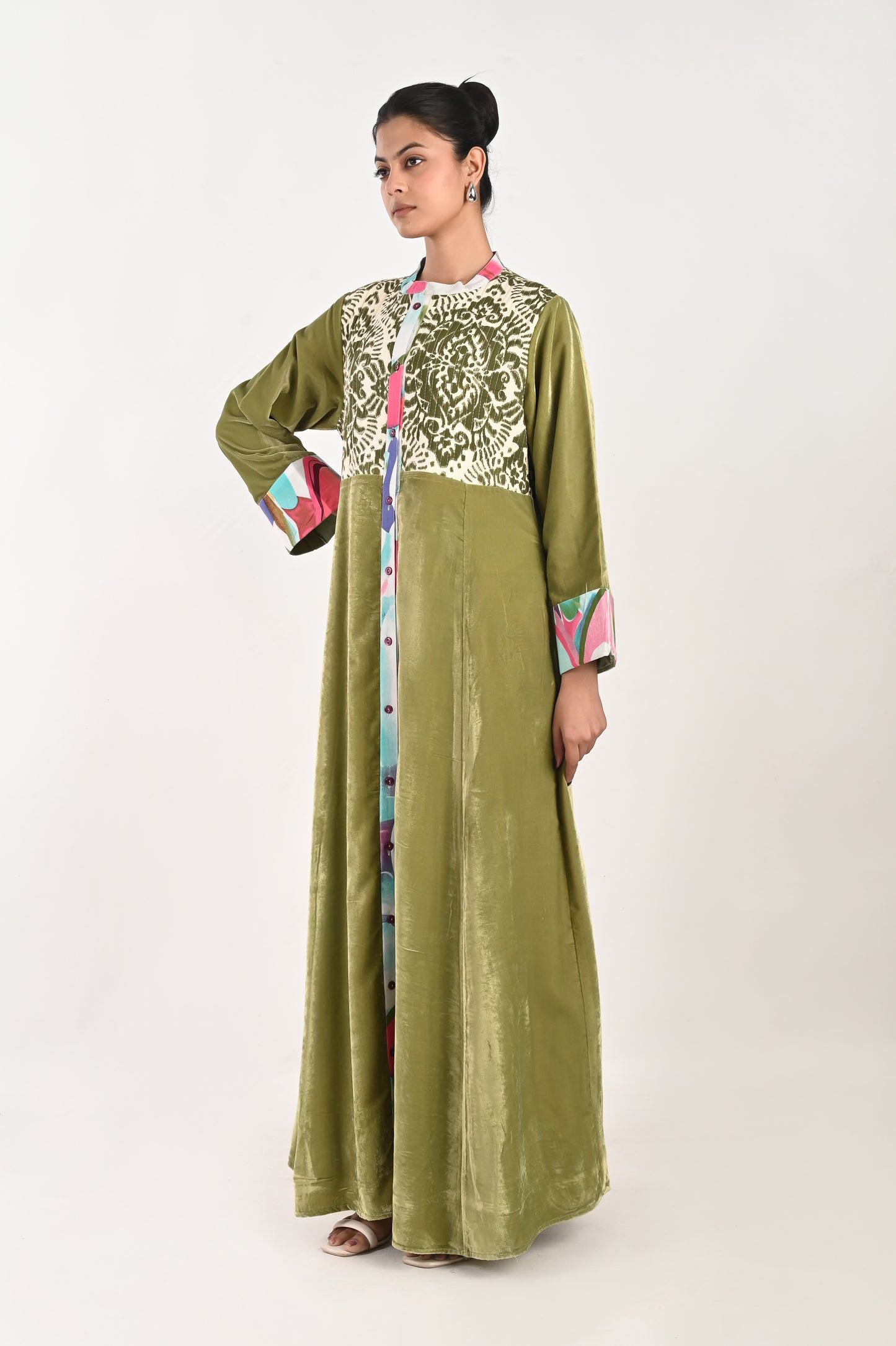 ANYA VELVET AND QUILTED COTTON KAFTAN-DELIVERY IN 7 TO 10 DAYS