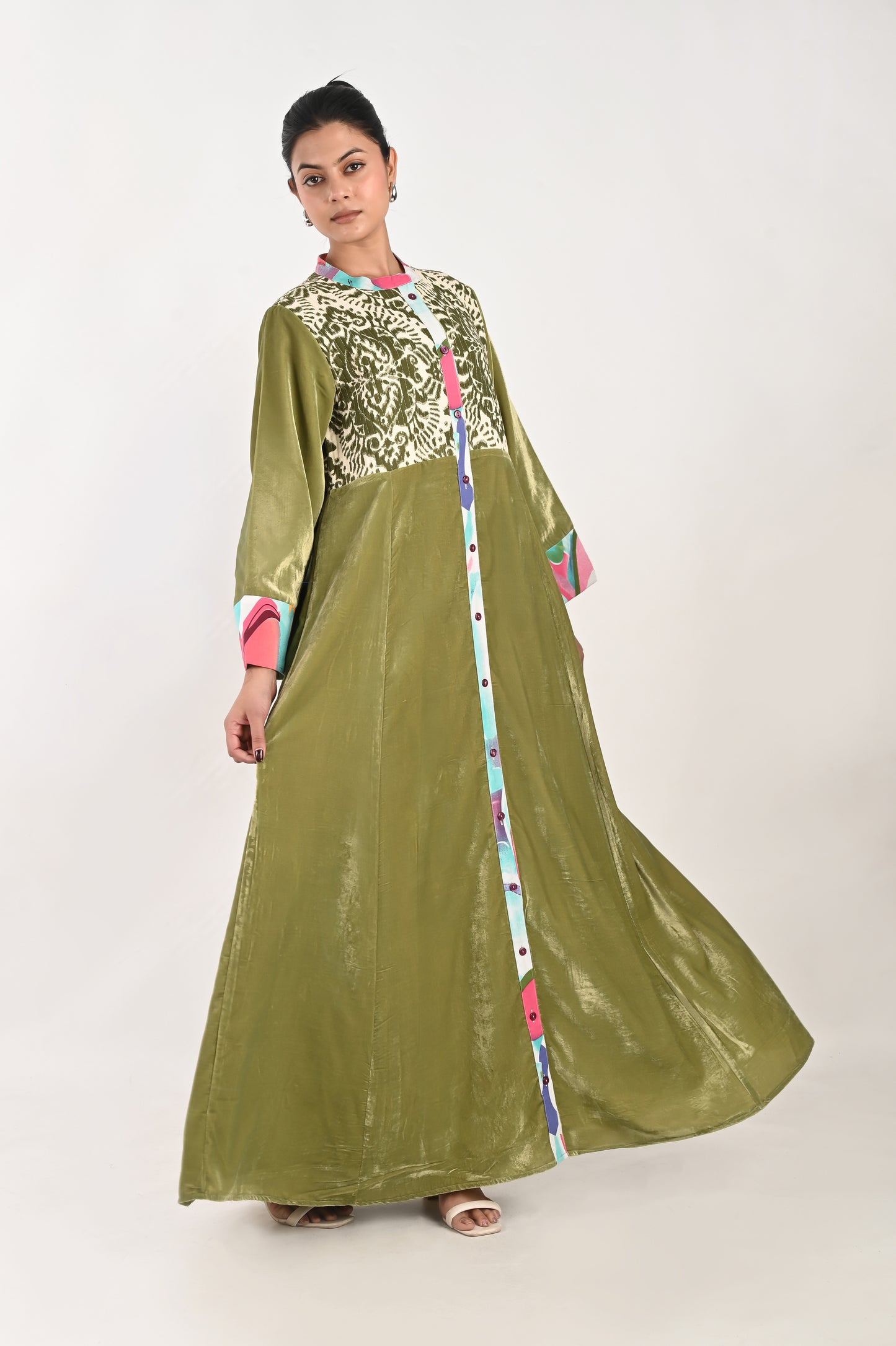 ANYA VELVET AND QUILTED COTTON KAFTAN-DELIVERY IN 7 TO 10 DAYS