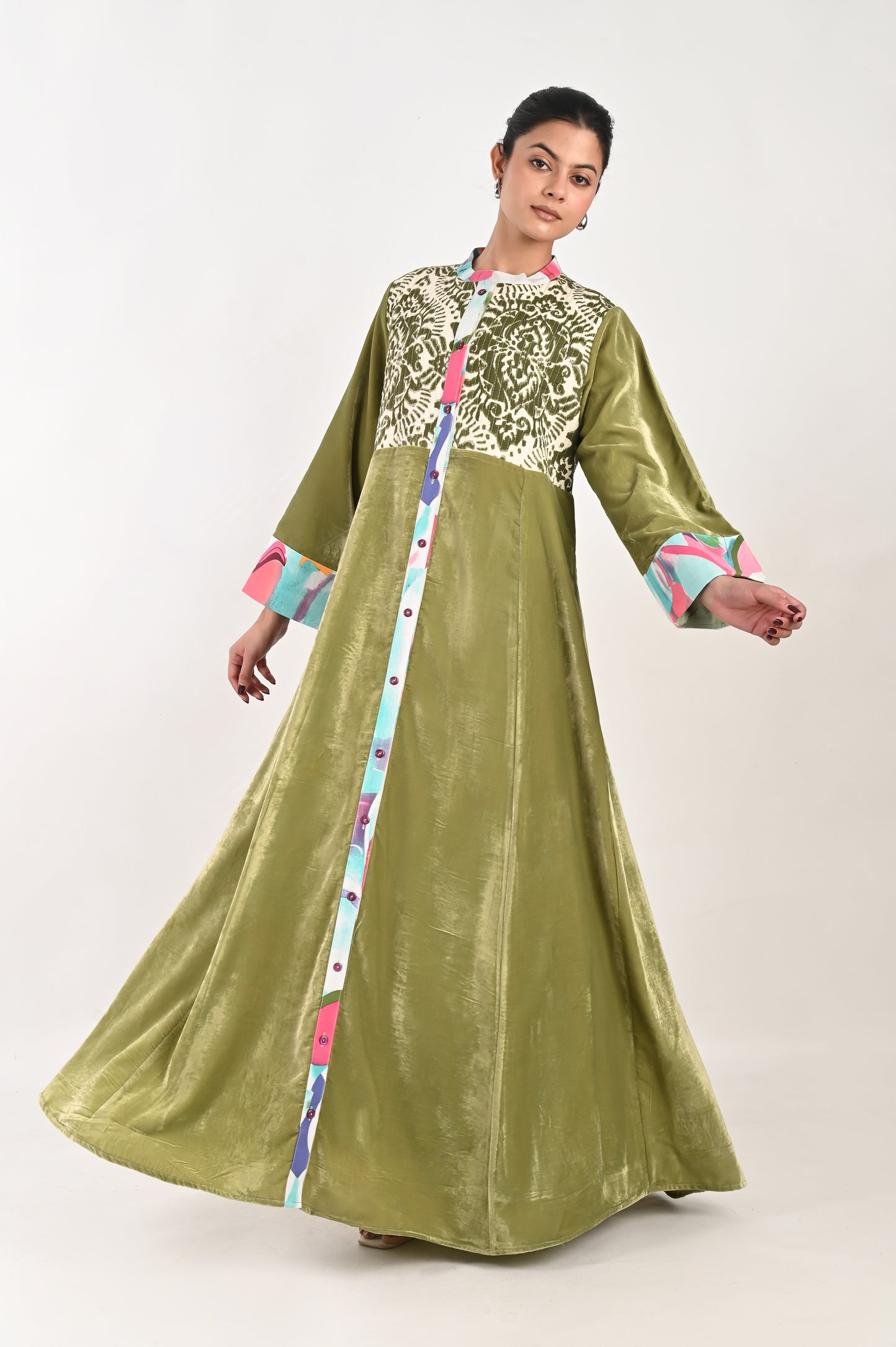 ANYA VELVET AND QUILTED COTTON KAFTAN-DELIVERY IN 7 TO 10 DAYS