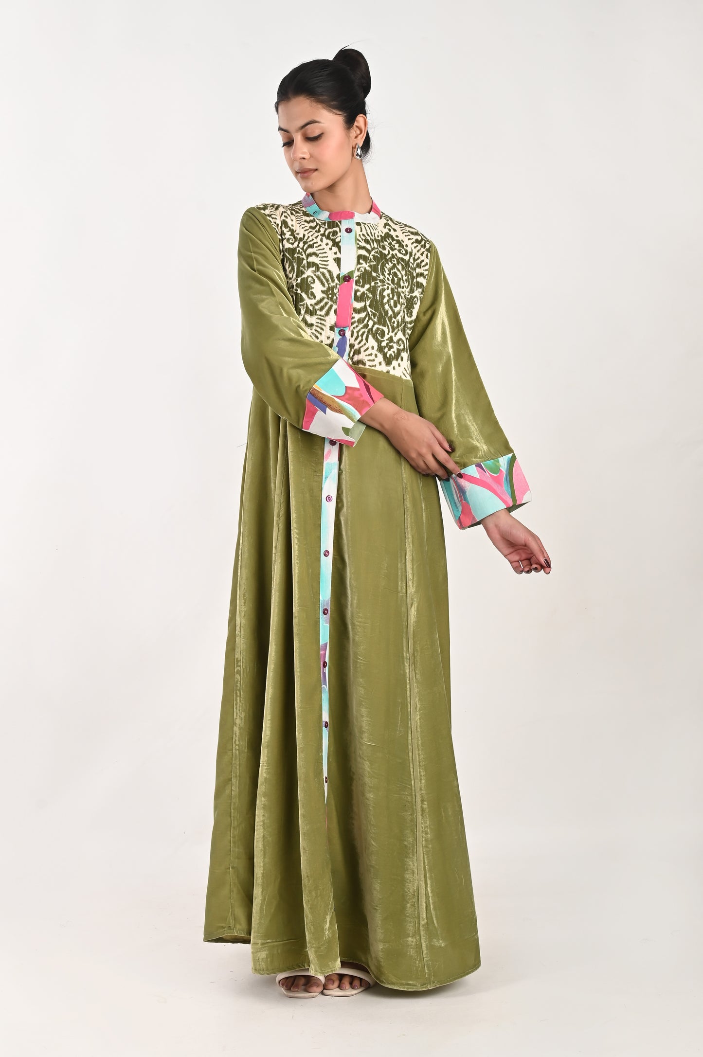 ANYA VELVET AND QUILTED COTTON KAFTAN-DELIVERY IN 7 TO 10 DAYS