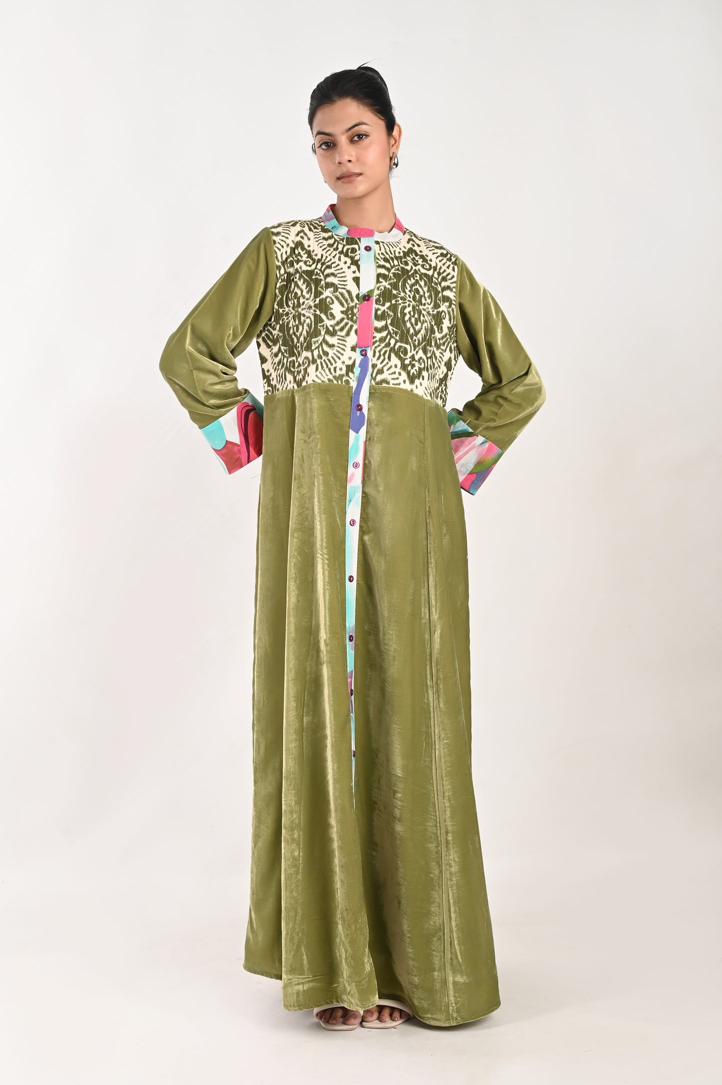 ANYA VELVET AND QUILTED COTTON KAFTAN-DELIVERY IN 7 TO 10 DAYS