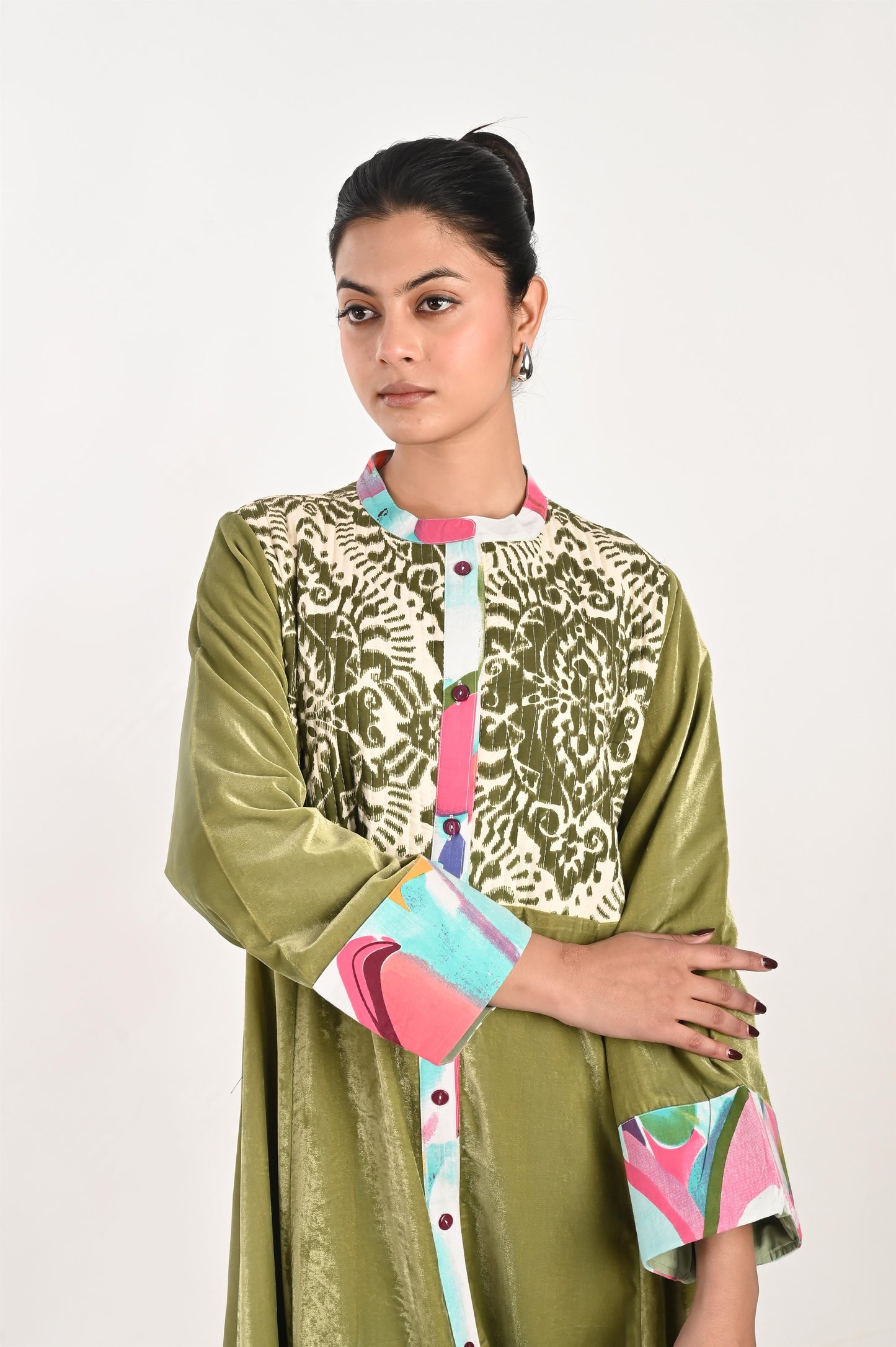 ANYA VELVET AND QUILTED COTTON KAFTAN-DELIVERY IN 7 TO 10 DAYS