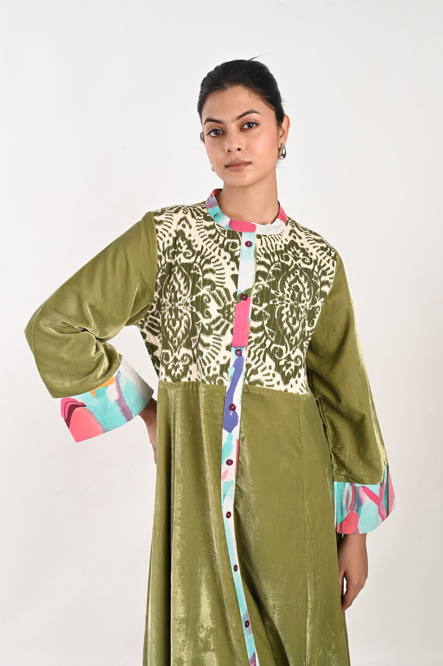 ANYA VELVET AND QUILTED COTTON KAFTAN-DELIVERY IN 7 TO 10 DAYS