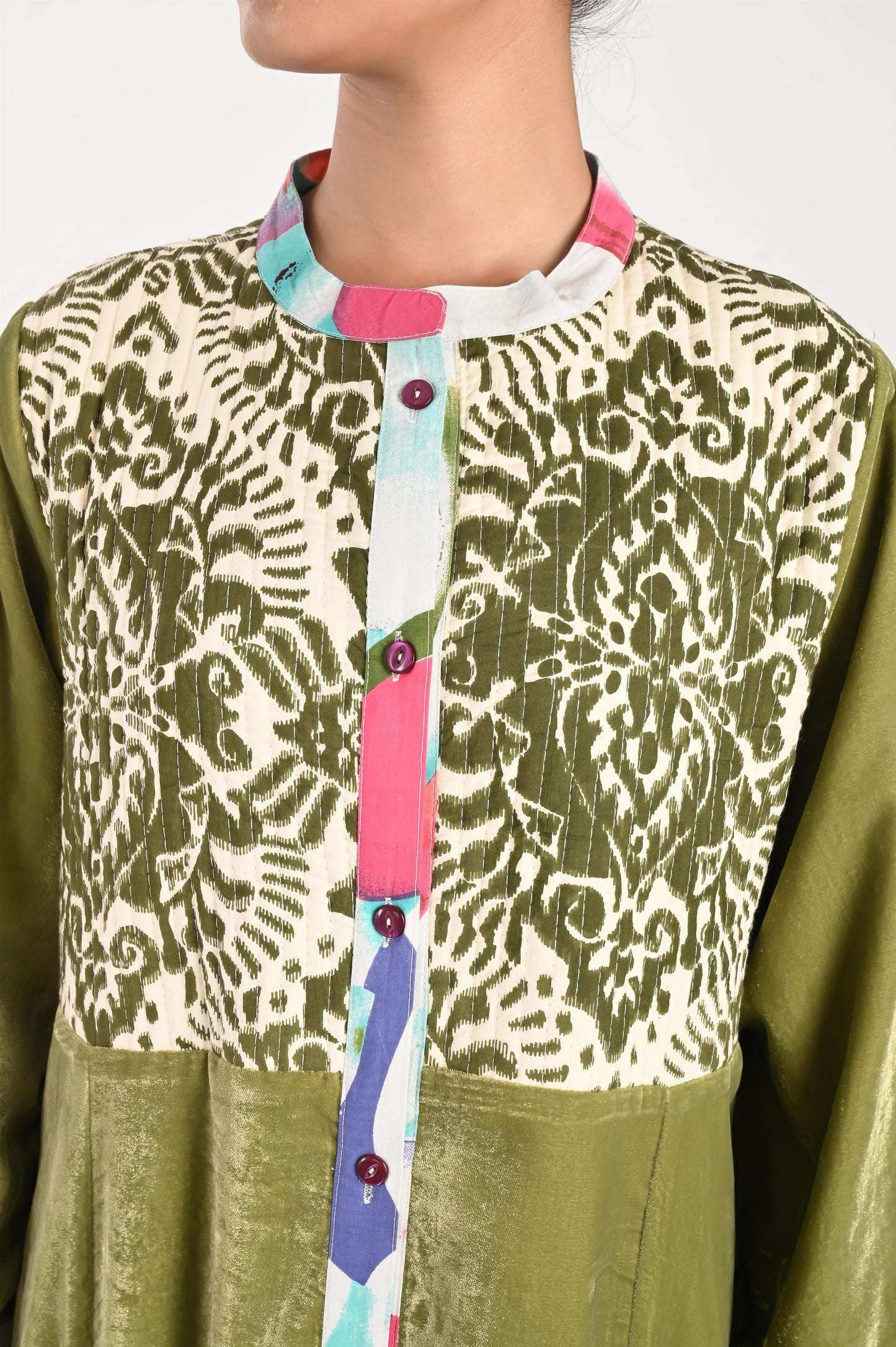 ANYA VELVET AND QUILTED COTTON KAFTAN-DELIVERY IN 7 TO 10 DAYS