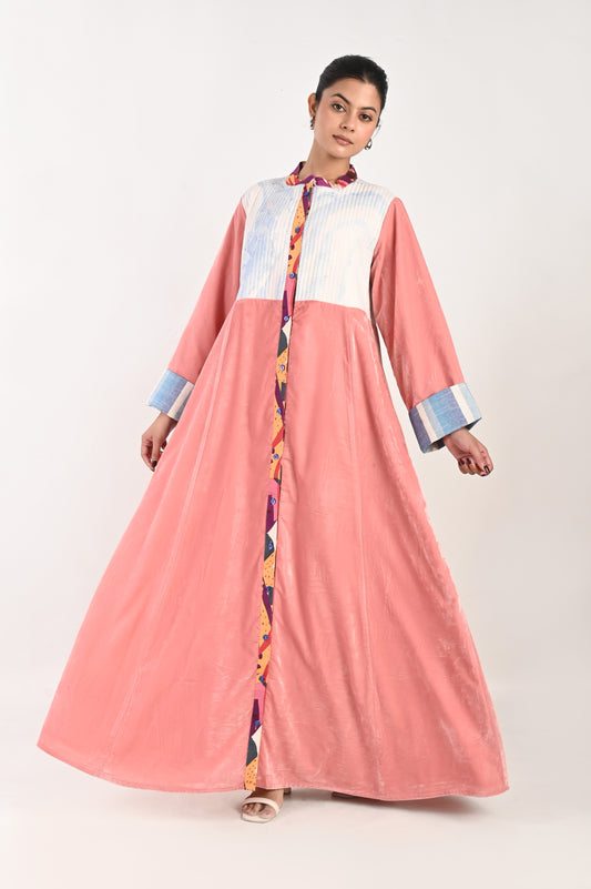 NITYA VELVET AND QUILTED COTTON KAFTAN-DELIVERY IN 7 TO 10 DAYS