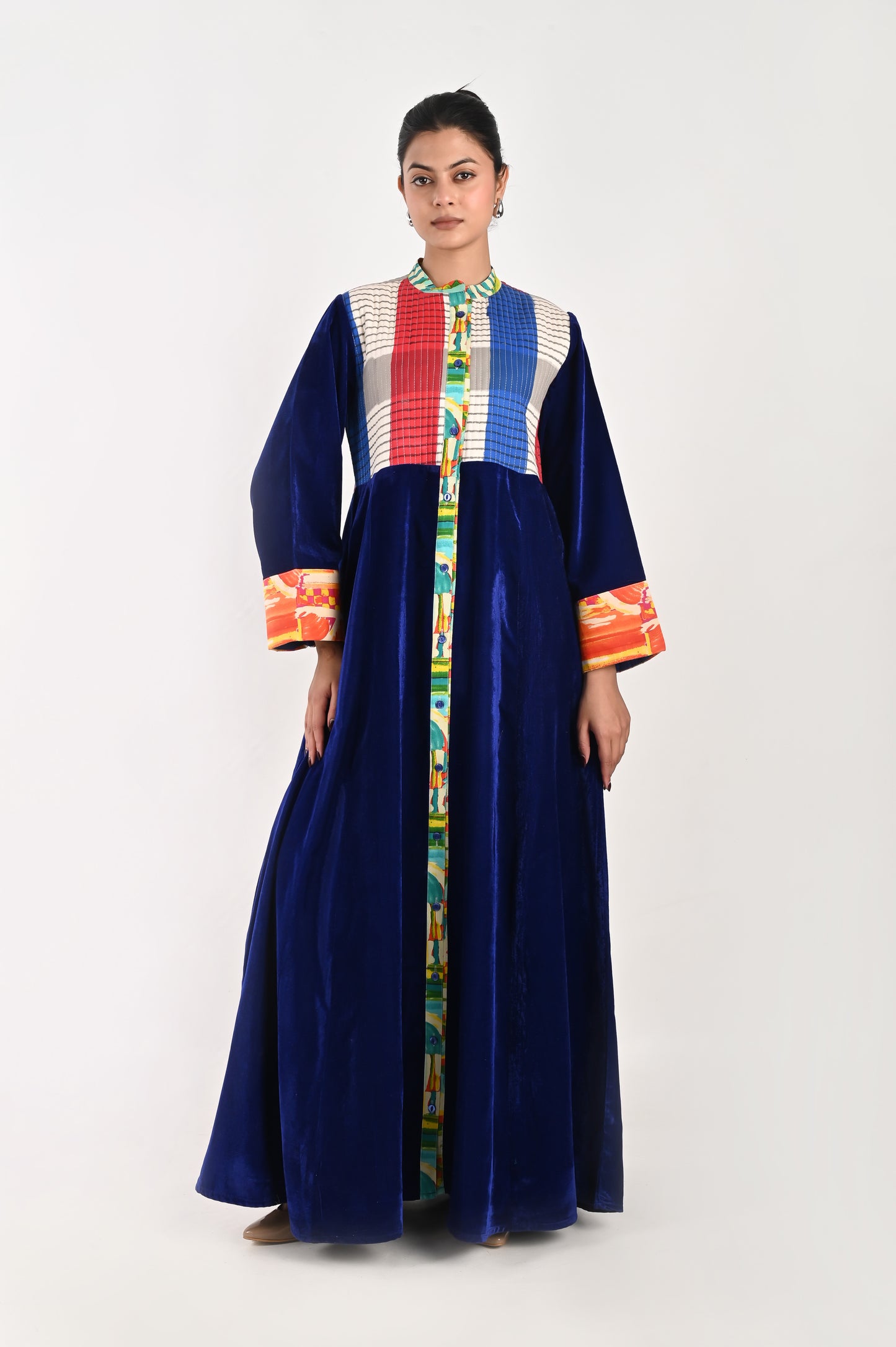JAYA  VELVET AND QUILTED COTTON KAFTAN-DELIVERY IN 7 TO 10 DAYS