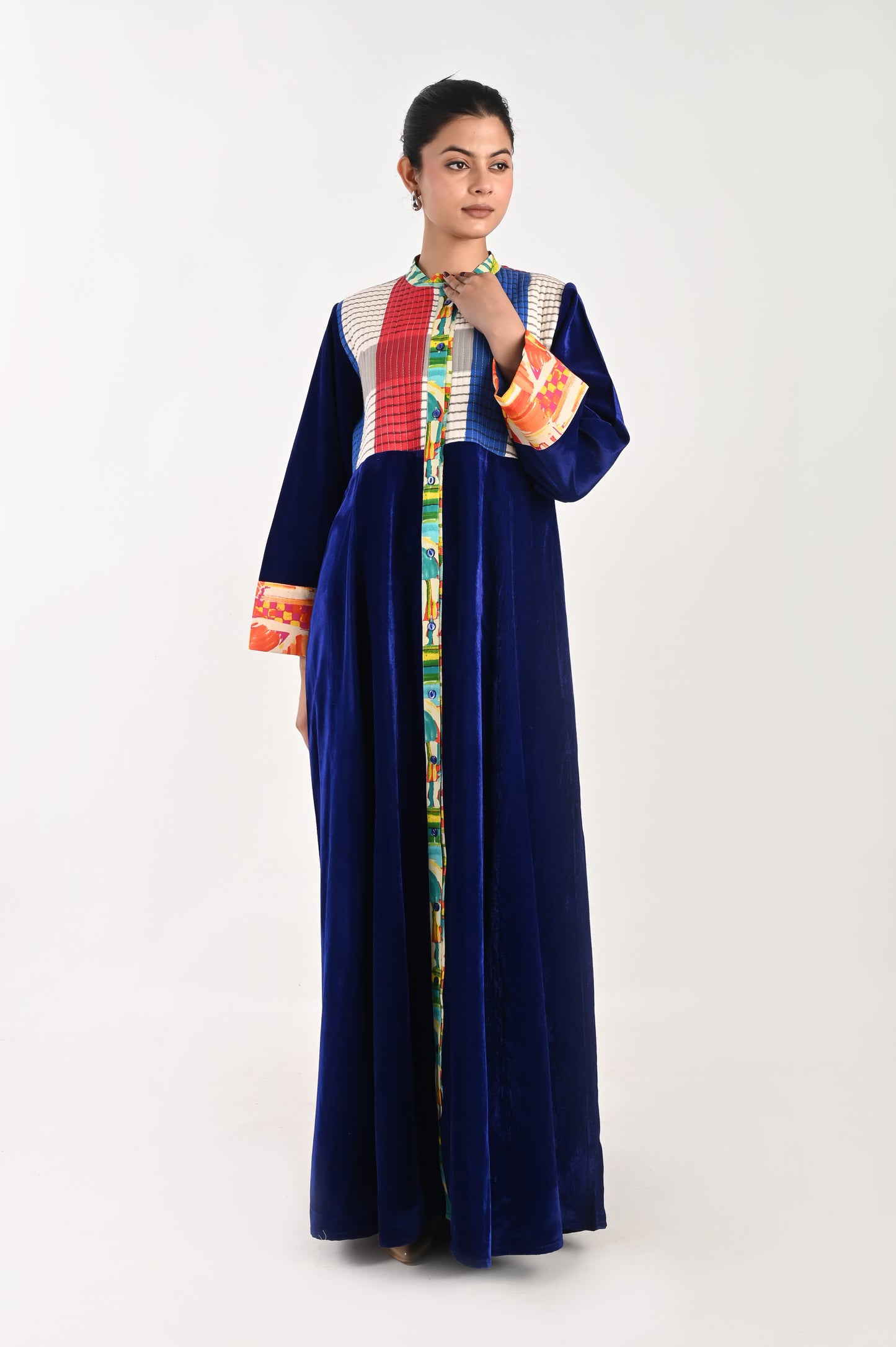 JAYA  VELVET AND QUILTED COTTON KAFTAN-DELIVERY IN 7 TO 10 DAYS