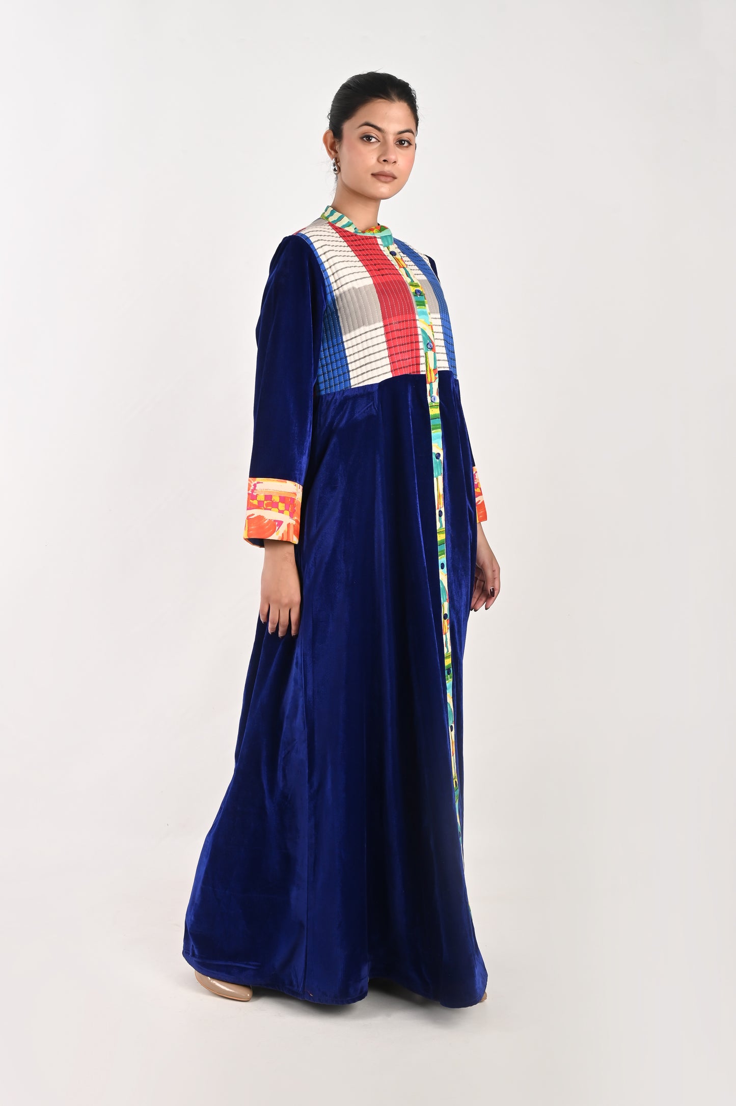 JAYA  VELVET AND QUILTED COTTON KAFTAN-DELIVERY IN 7 TO 10 DAYS