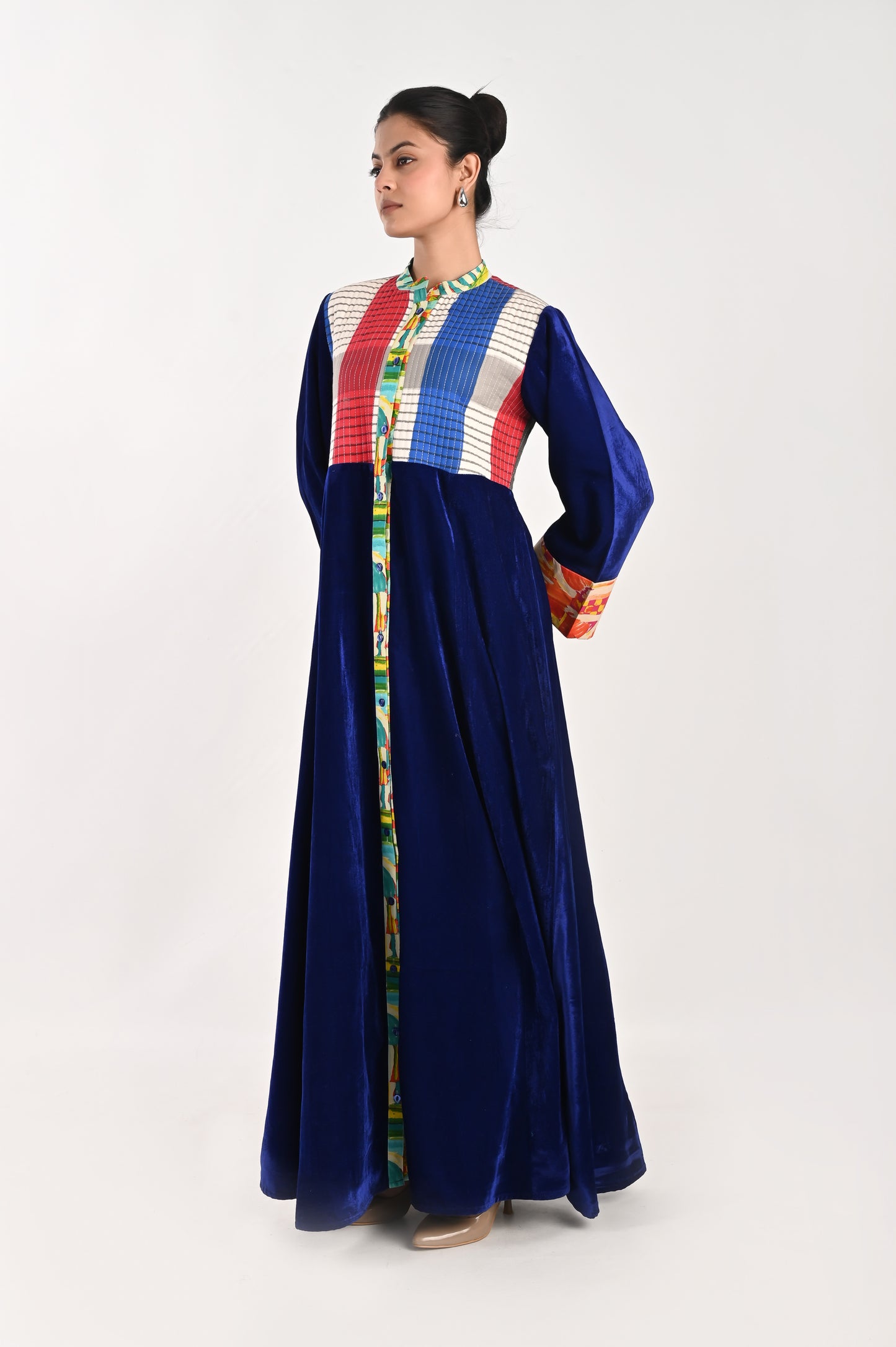 JAYA  VELVET AND QUILTED COTTON KAFTAN-DELIVERY IN 7 TO 10 DAYS