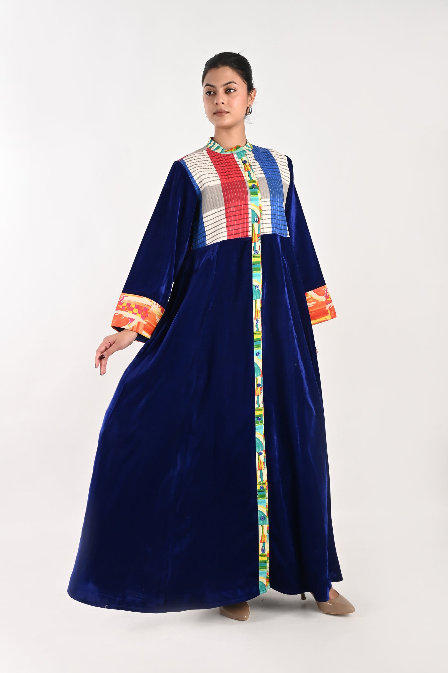 JAYA  VELVET AND QUILTED COTTON KAFTAN-DELIVERY IN 7 TO 10 DAYS
