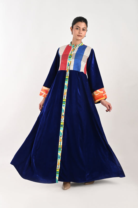 JAYA  VELVET AND QUILTED COTTON KAFTAN-DELIVERY IN 7 TO 10 DAYS