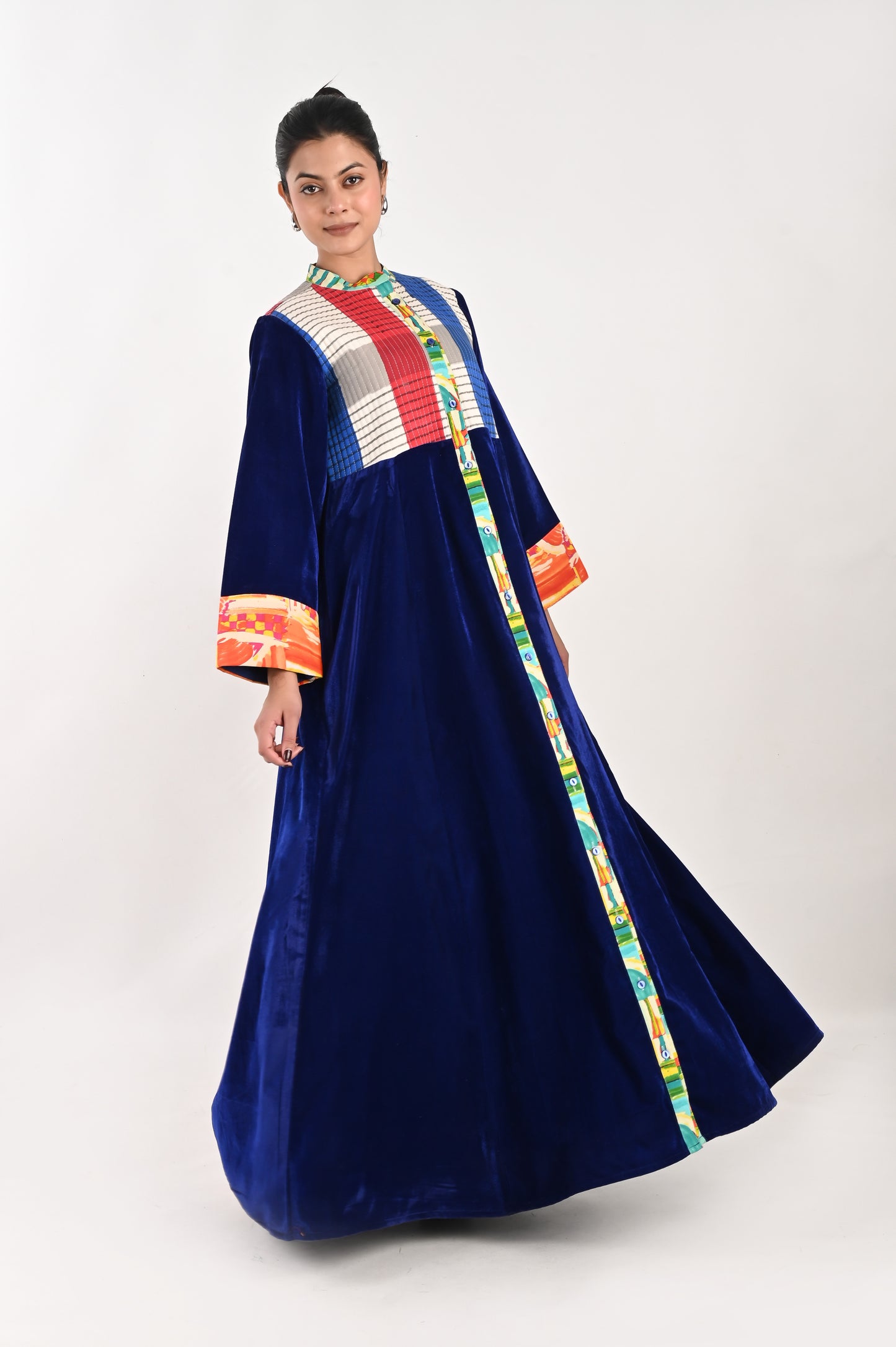 JAYA  VELVET AND QUILTED COTTON KAFTAN-DELIVERY IN 7 TO 10 DAYS