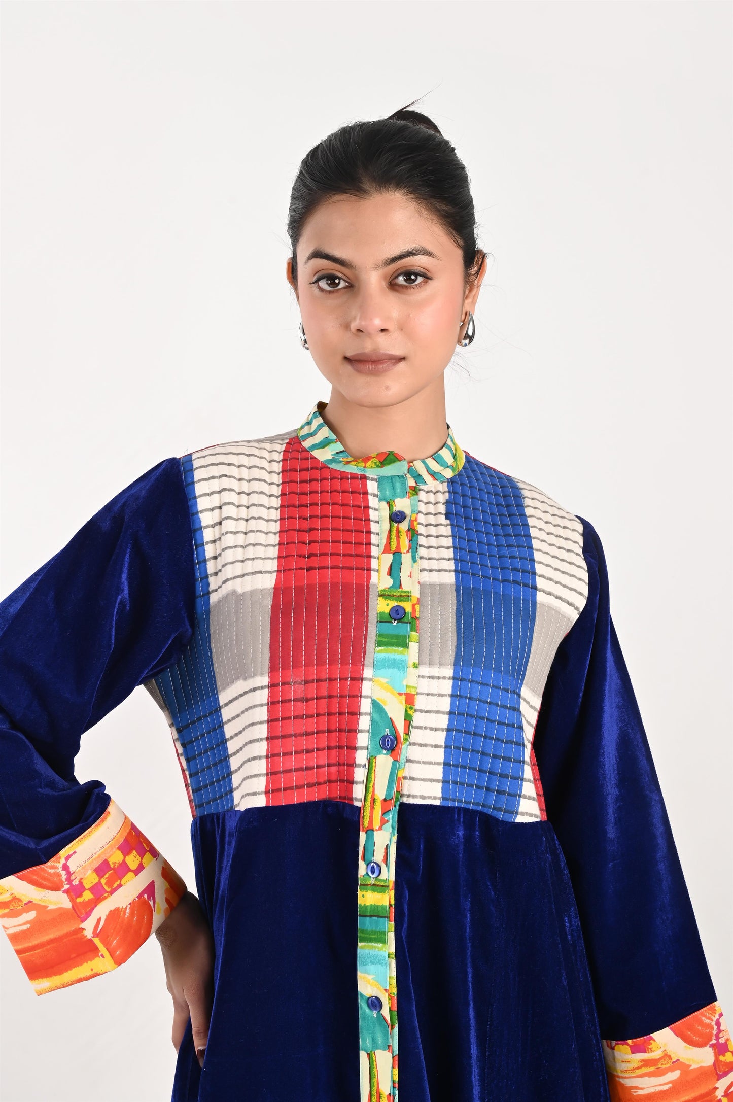 JAYA  VELVET AND QUILTED COTTON KAFTAN-DELIVERY IN 7 TO 10 DAYS