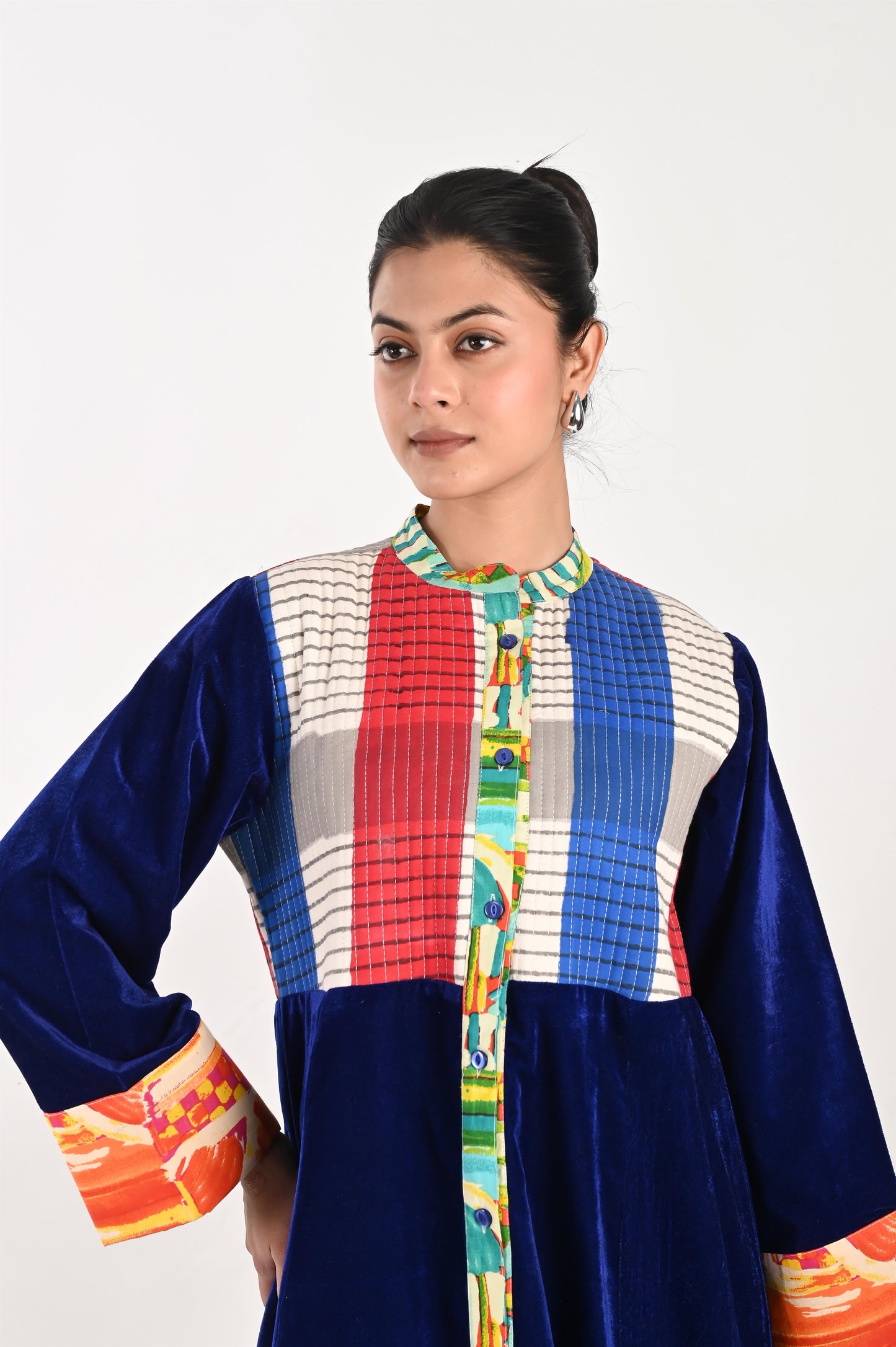 JAYA  VELVET AND QUILTED COTTON KAFTAN-DELIVERY IN 7 TO 10 DAYS