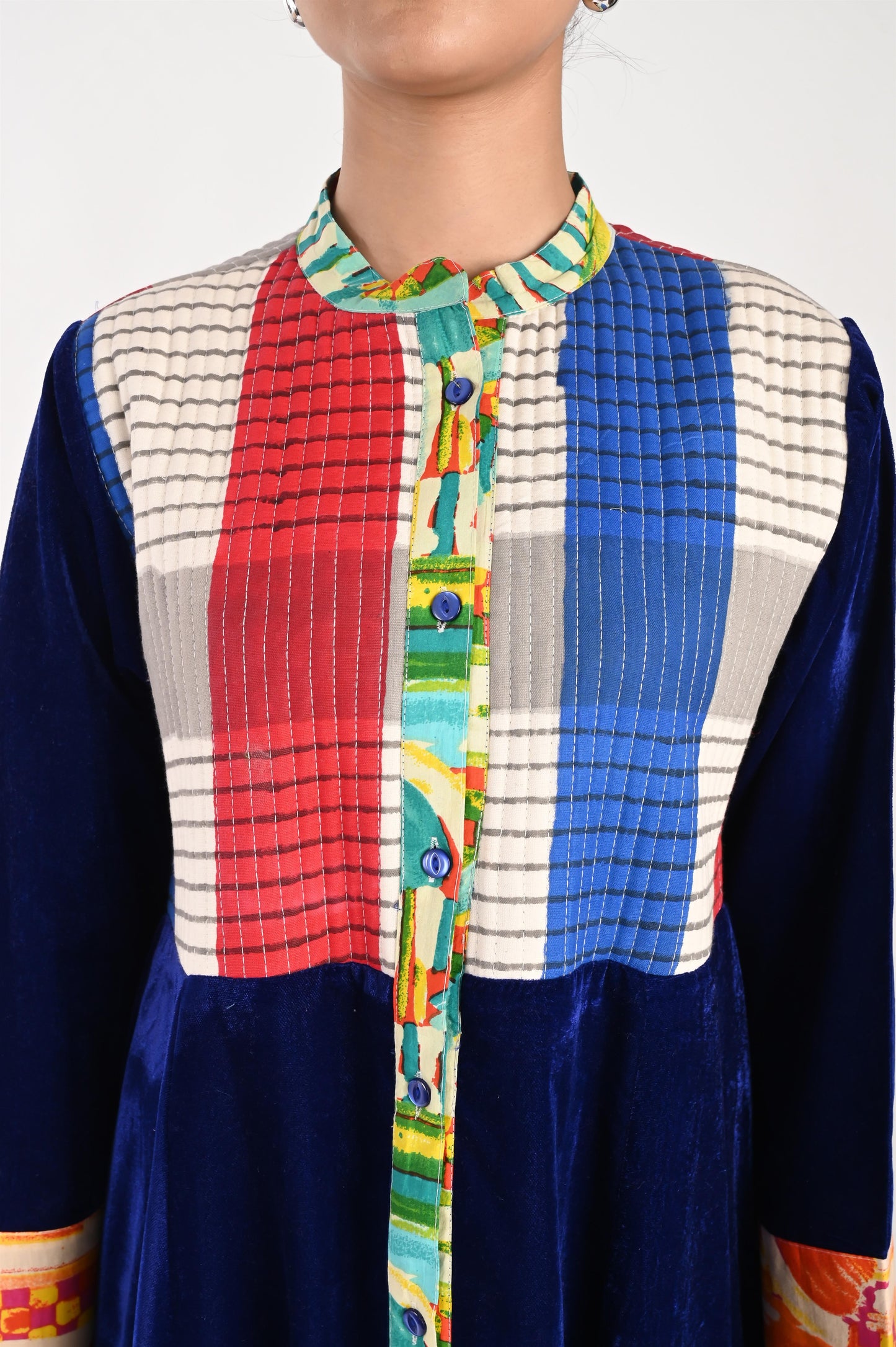 JAYA  VELVET AND QUILTED COTTON KAFTAN-DELIVERY IN 7 TO 10 DAYS