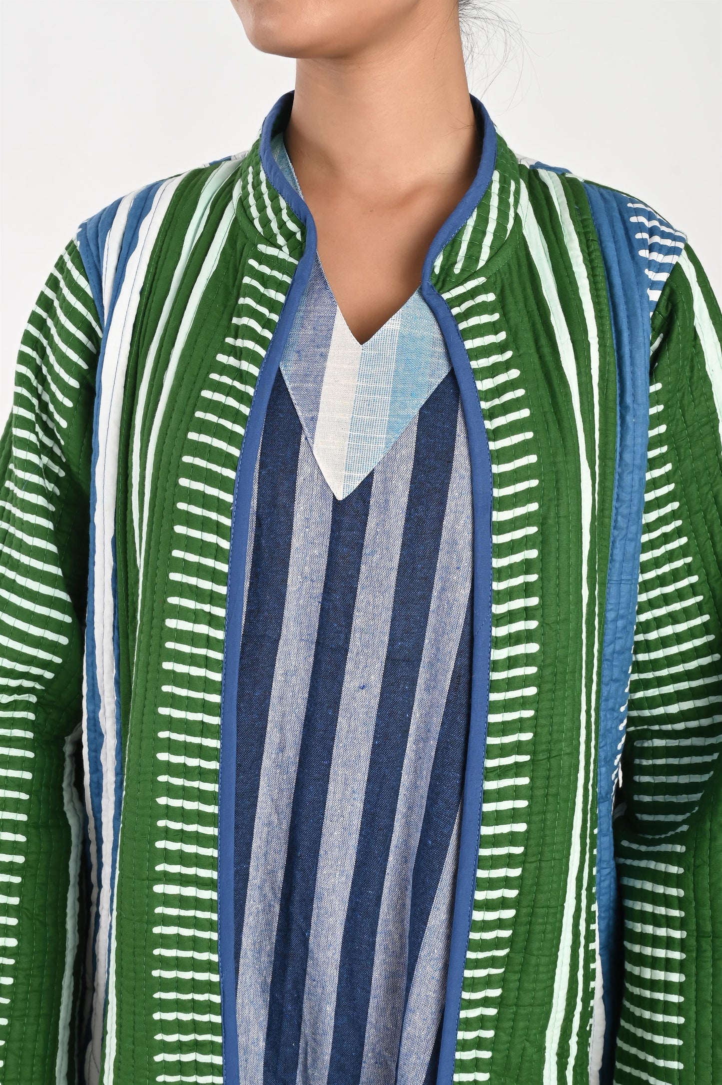 ISHA GREEN AND BLUE  WINTER QUILTED JACKET SET OF 2-DELIVERY IN 10 TO 12 DAYS