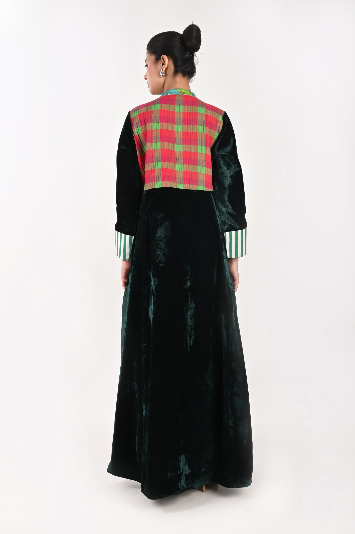 MAYA  VELVET AND QUILTED COTTON KAFTAN-DELIVERY IN 7 TO 10 DAYS