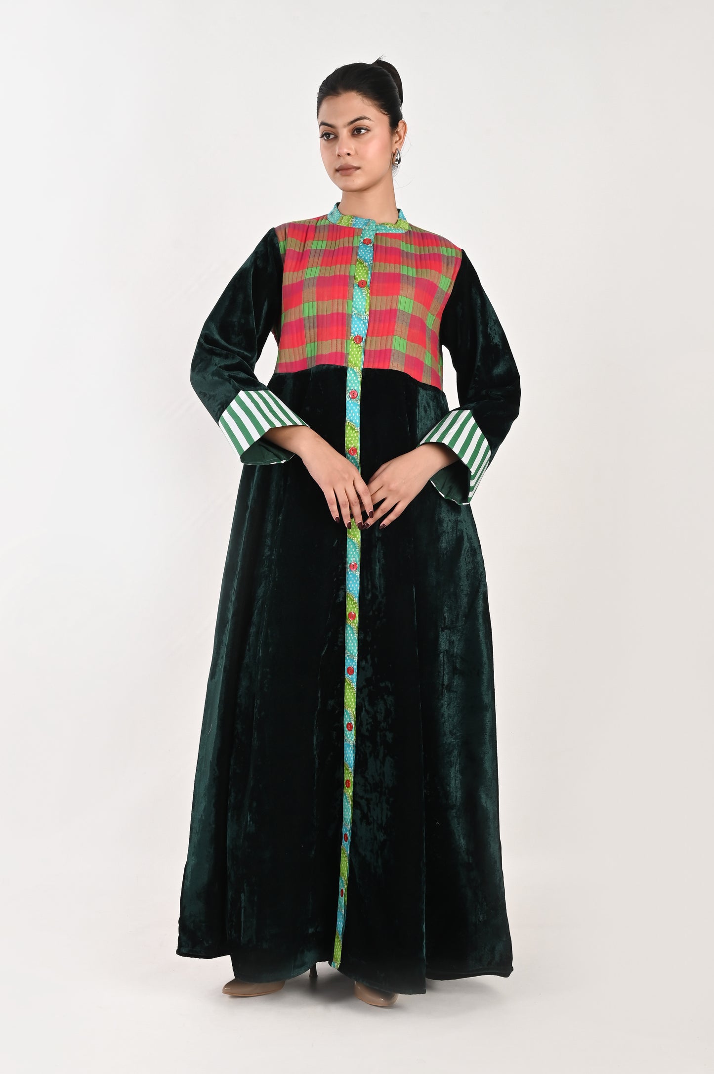 MAYA  VELVET AND QUILTED COTTON KAFTAN-DELIVERY IN 7 TO 10 DAYS