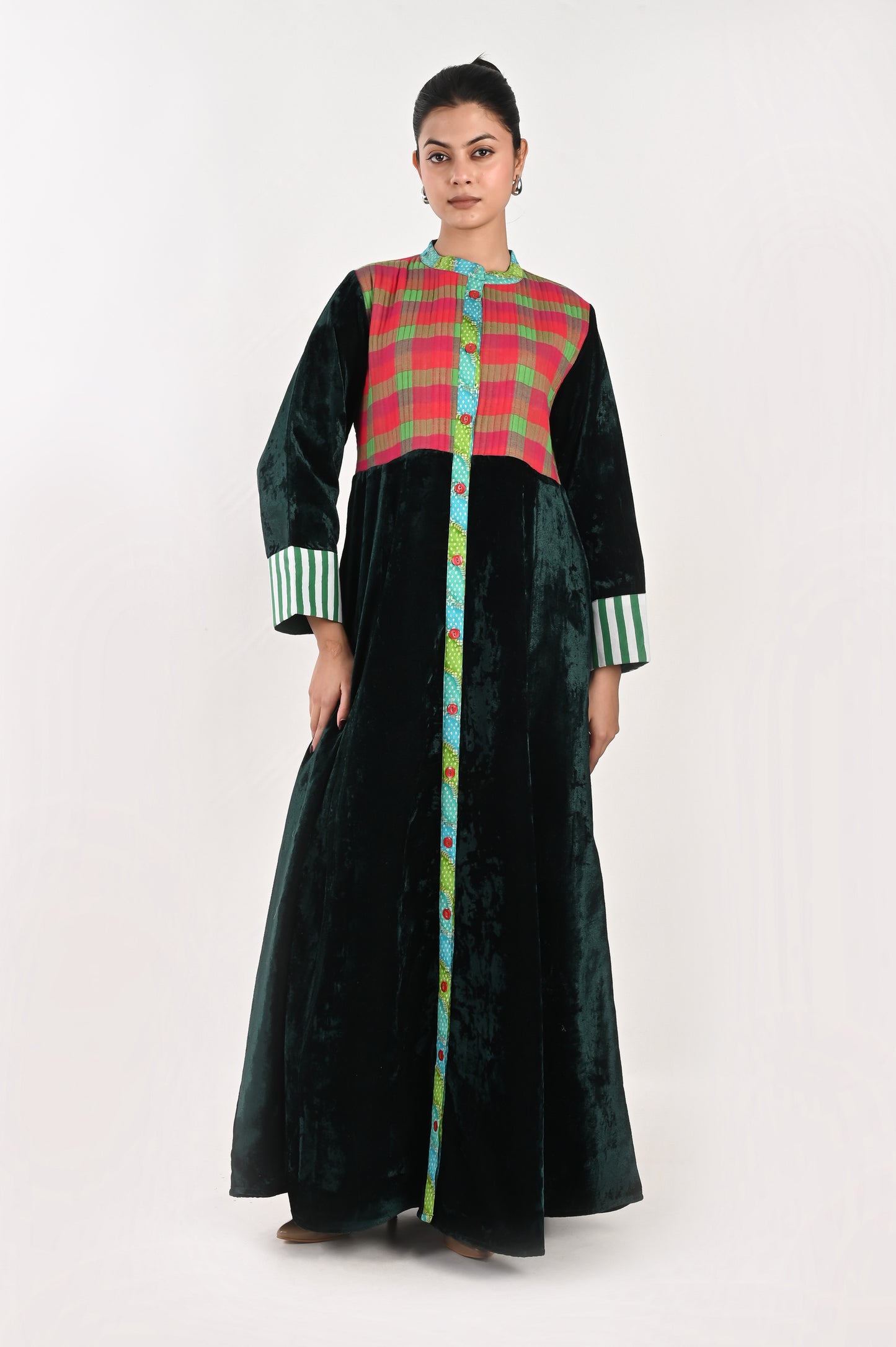 MAYA  VELVET AND QUILTED COTTON KAFTAN-DELIVERY IN 7 TO 10 DAYS