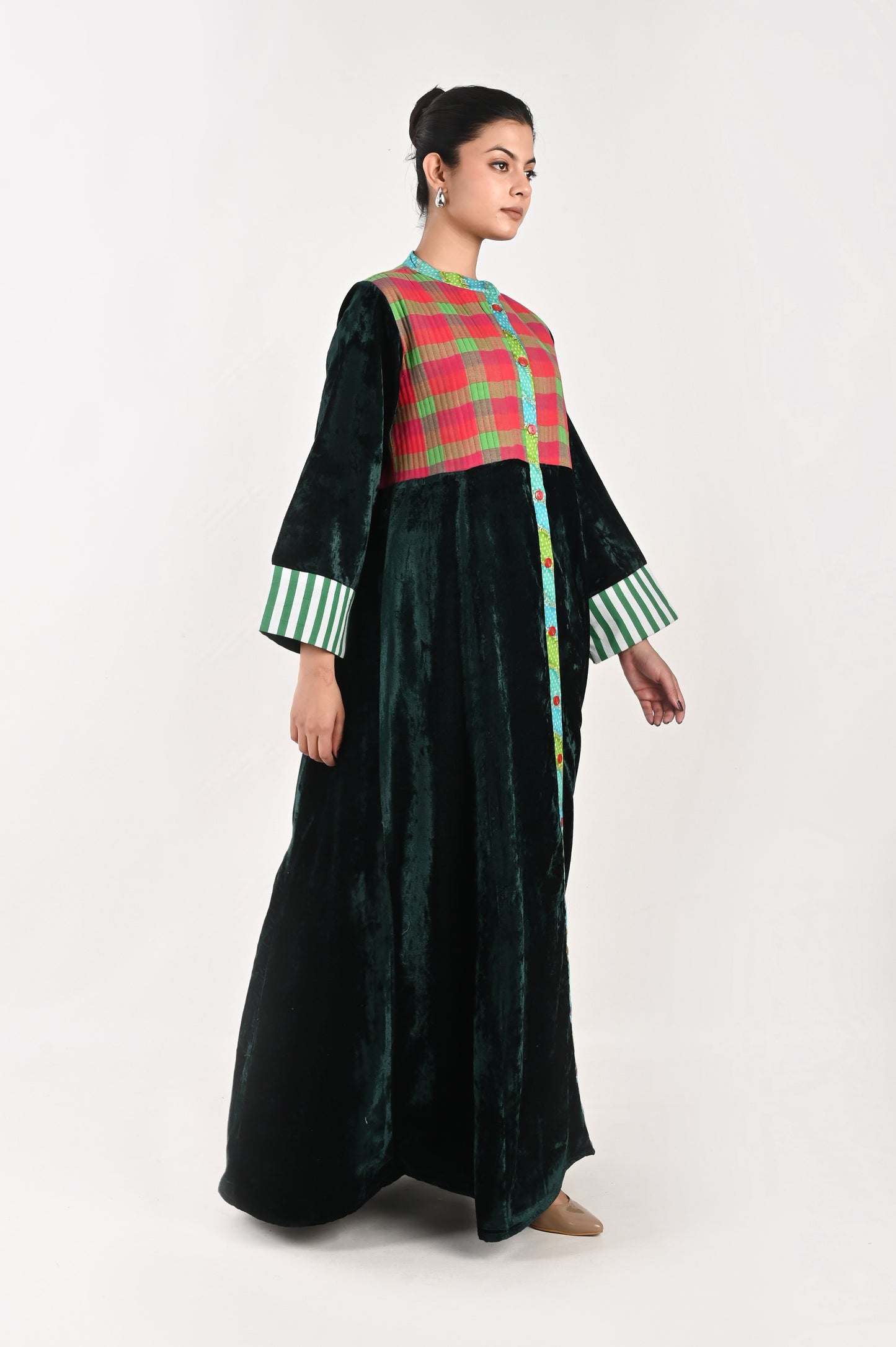 MAYA  VELVET AND QUILTED COTTON KAFTAN-DELIVERY IN 7 TO 10 DAYS