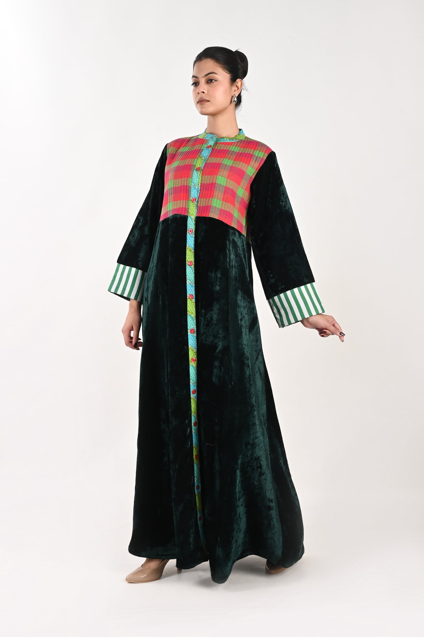 MAYA  VELVET AND QUILTED COTTON KAFTAN-DELIVERY IN 7 TO 10 DAYS