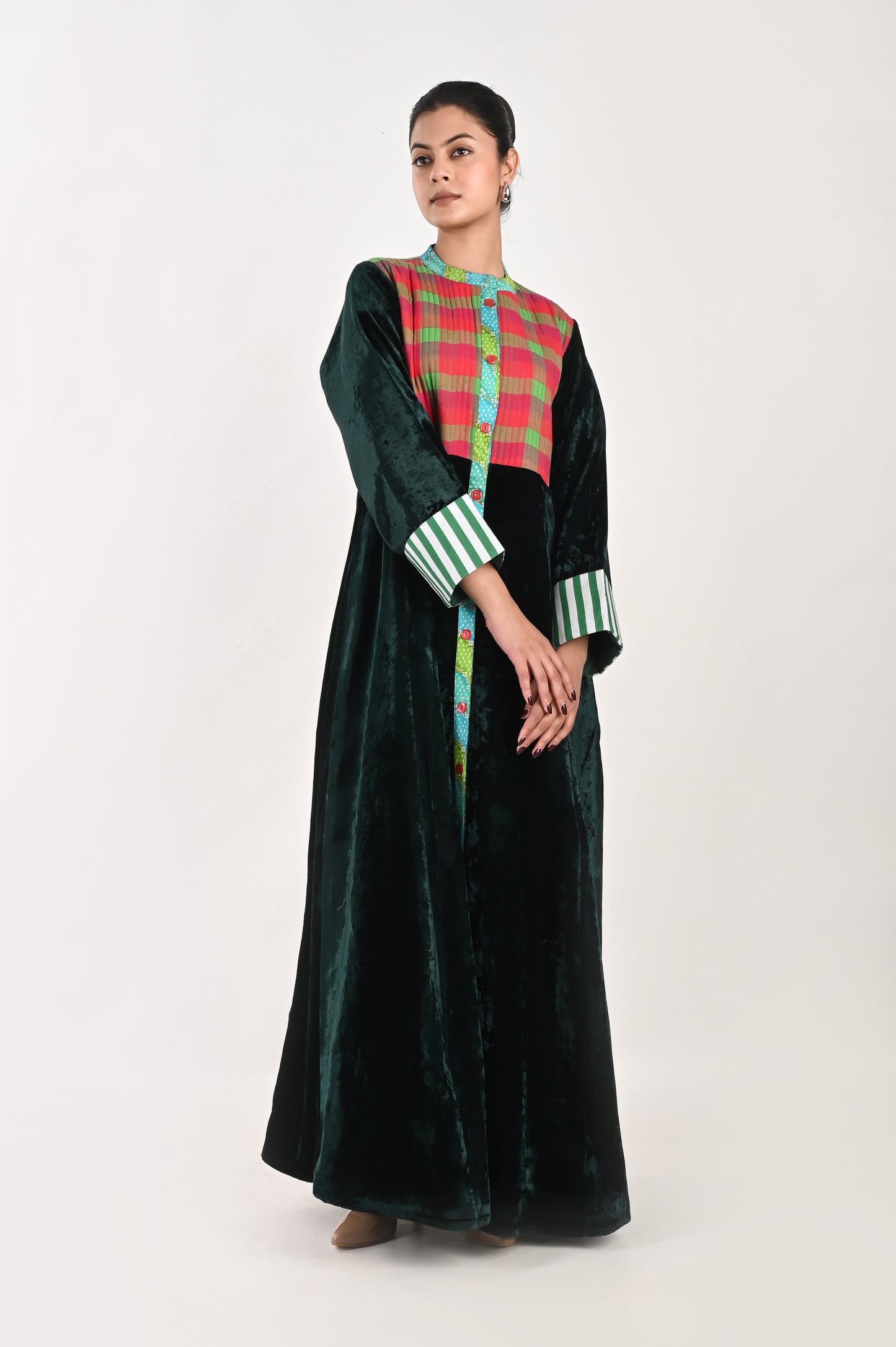 MAYA  VELVET AND QUILTED COTTON KAFTAN-DELIVERY IN 7 TO 10 DAYS