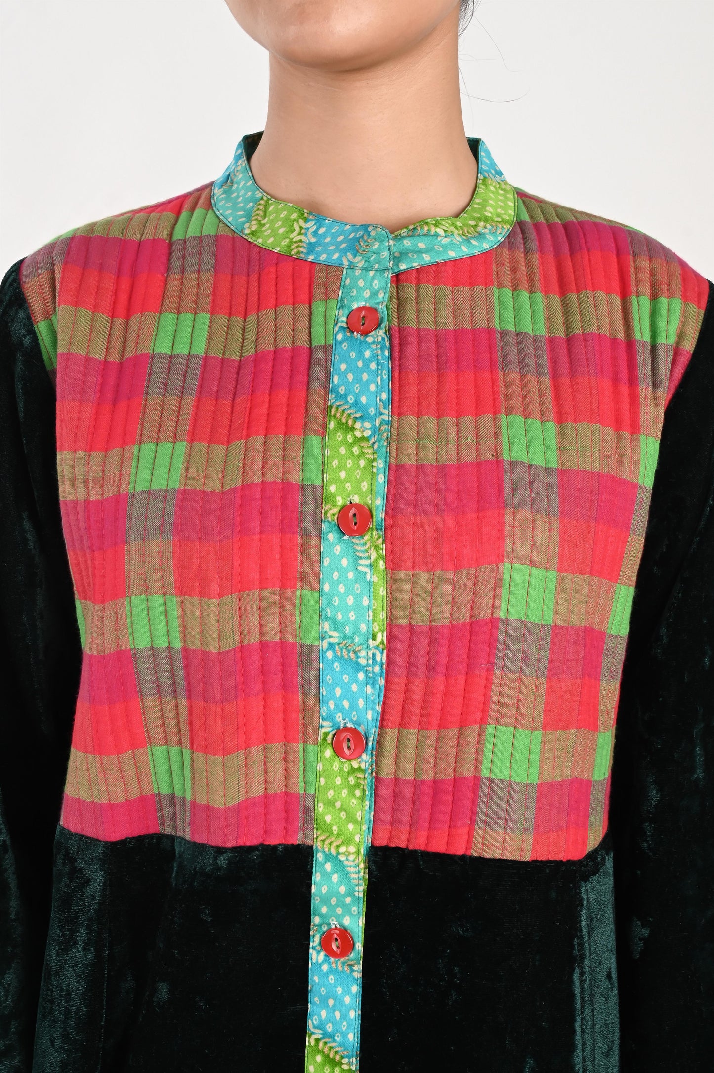 MAYA  VELVET AND QUILTED COTTON KAFTAN-DELIVERY IN 7 TO 10 DAYS