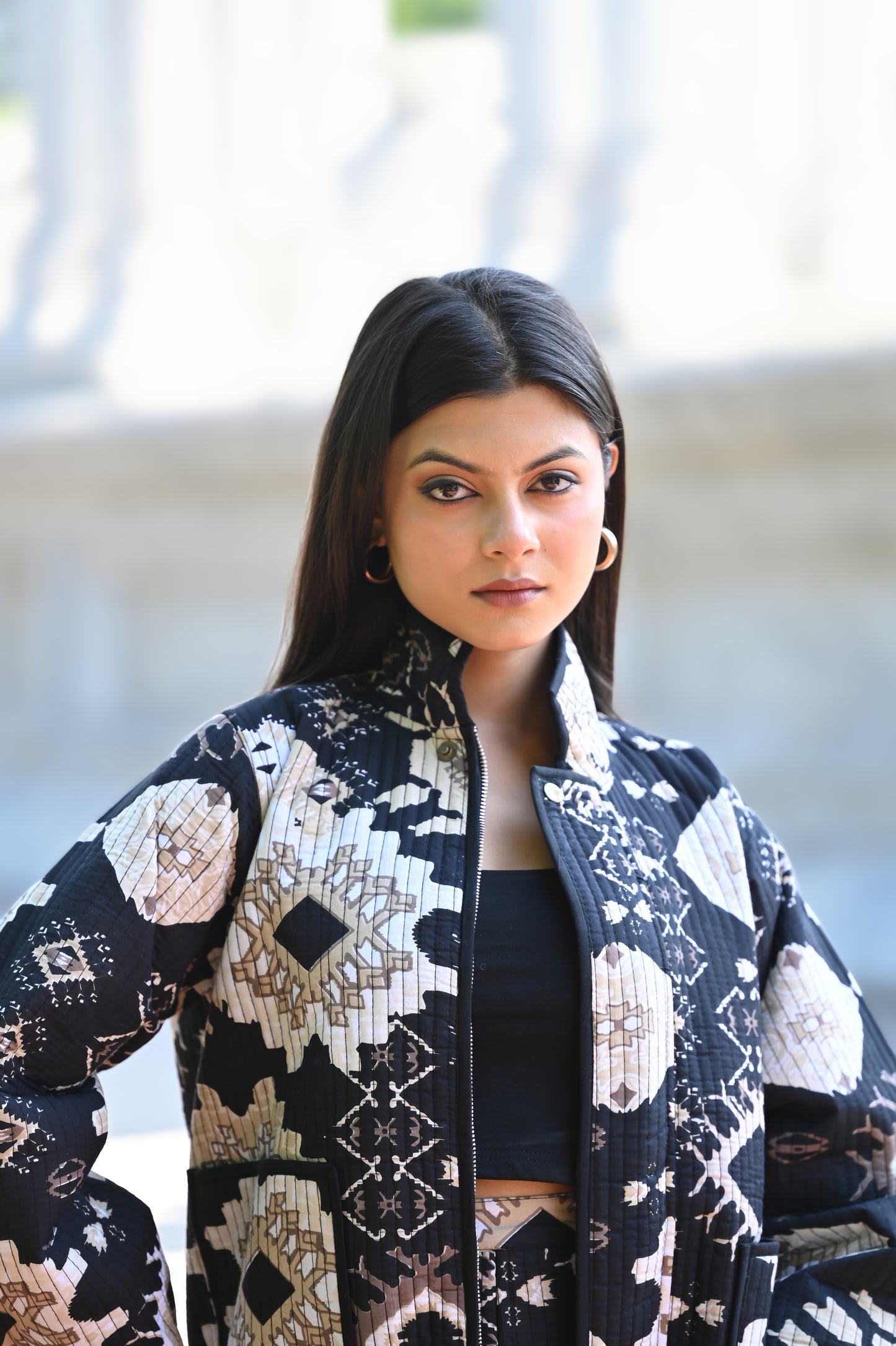 AYVEN black and beige WINTER QUILTED JACKET AND SKIRT- DELIVERY IN 10 TO 12 DAYS