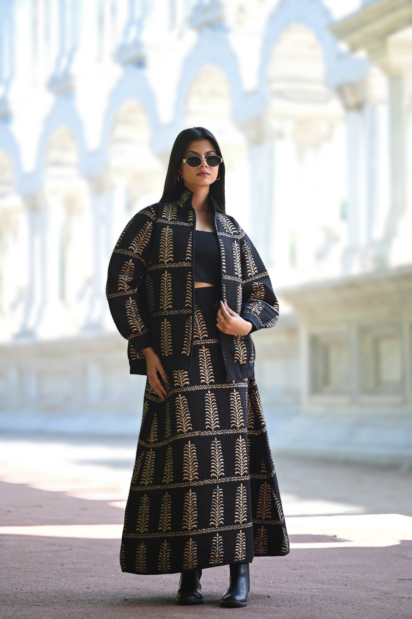 AYVEN black and GOLD WINTER QUILTED JACKET AND SKIRT- DELIVERY IN 10  TO 12  DAYS