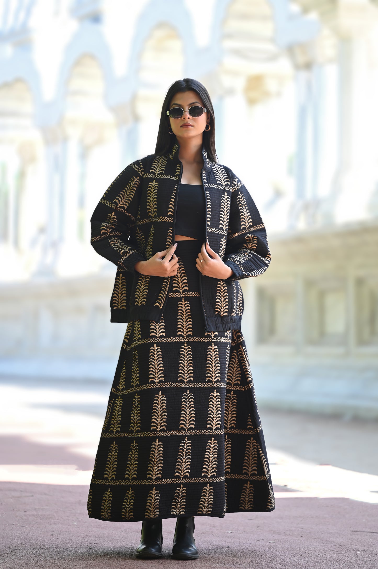 AYVEN black and GOLD WINTER QUILTED JACKET AND SKIRT- DELIVERY IN 10  TO 12  DAYS