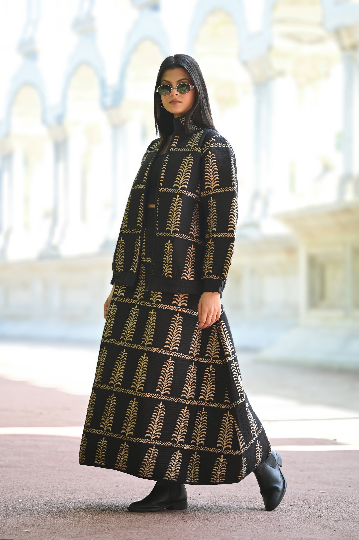 AYVEN black and GOLD WINTER QUILTED JACKET AND SKIRT- DELIVERY IN 10  TO 12  DAYS