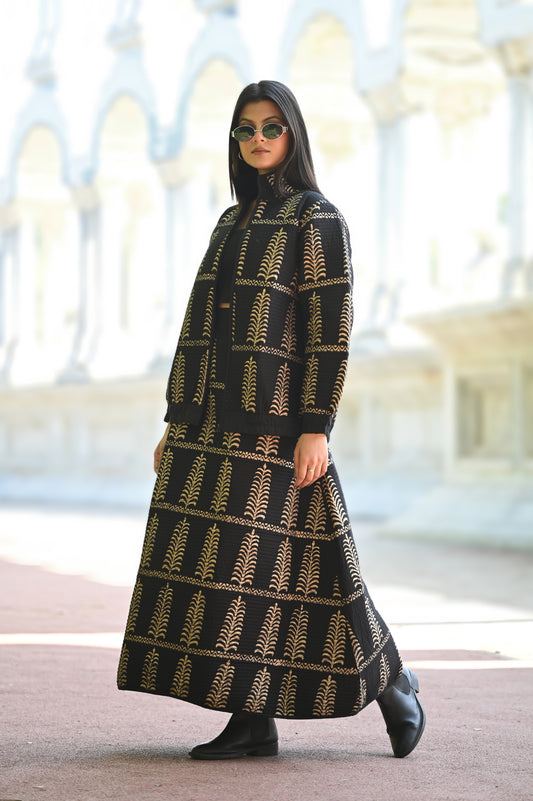 AYVEN black and GOLD WINTER QUILTED JACKET AND SKIRT- DELIVERY IN 10  TO 12  DAYS